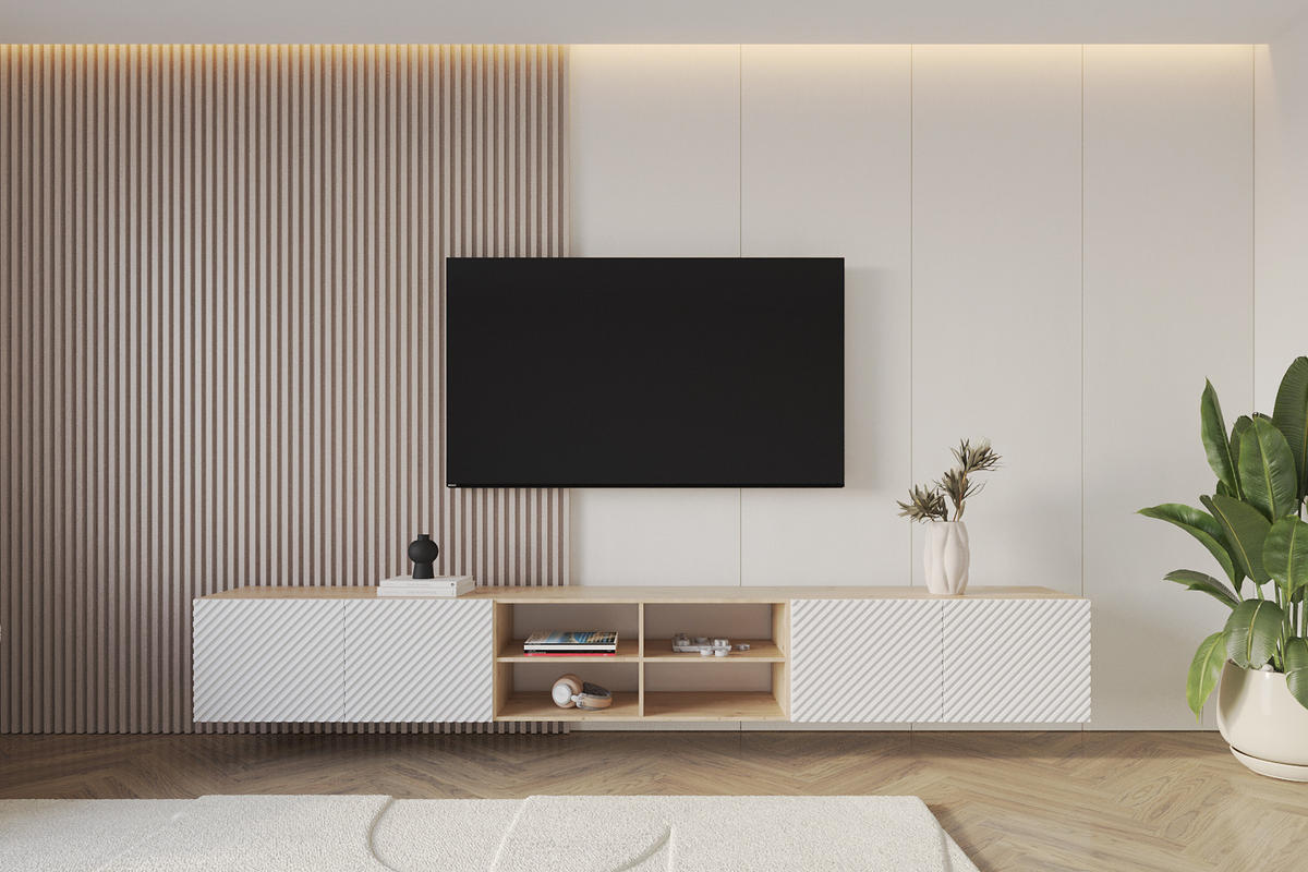 LOWBOARD ZENO-W 3x100x40x41 cm - Artisan / Weiß - Weiß, Holzwerkstoff (300/40/41cm) - ALTDECOR