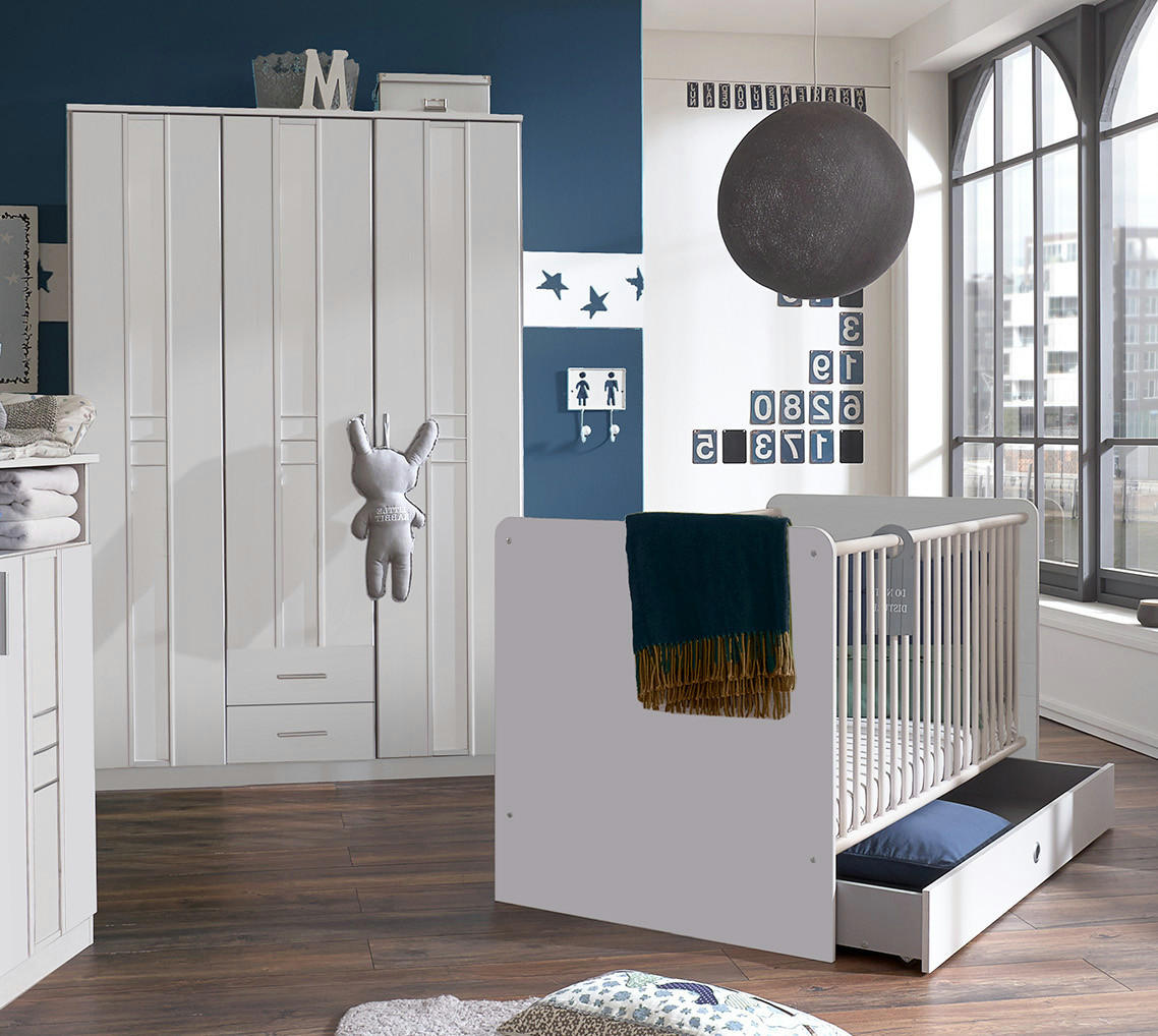 BABYZIMMER Bela Borkum in Landhaus Weiß 8 teilig - Weiß, Holzwerkstoff (120/200/80cm)