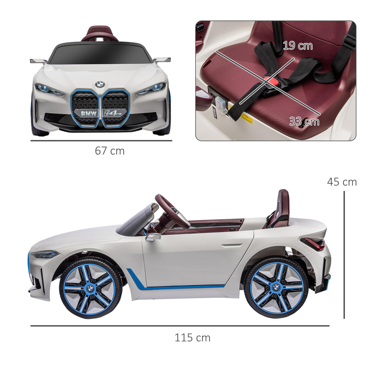 KINDER ELEKTROAUTO, Schwarz/Weiß, Kunststoff+ Eisen - Weiß, Metall (115/67/45cm) - HOMCOM