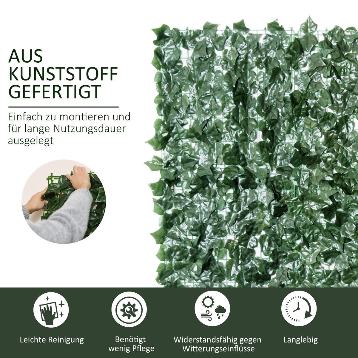 KÜNSTLICHE Hecke Sichtschutzhecke Pflanzen Hecke Wanddekoration Dunkelgrün - Grün, Kunststoff (1/150cm) - Outsunny