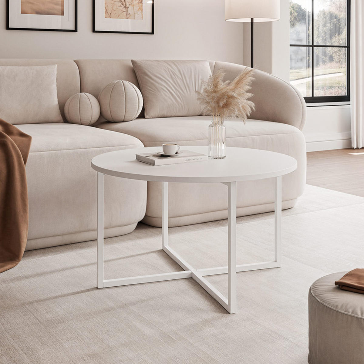 COUCHTISCH BESARO 75/47 cm runden, Weiß - Weiß, Metall (75/75/47cm) - Idohome