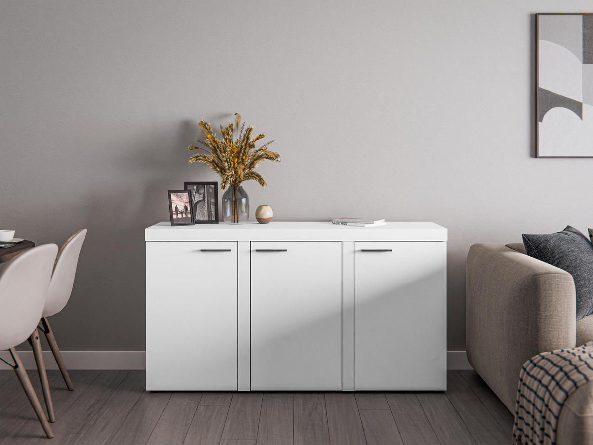 SIDEBOARD Spacoro 3D Weiß 148,8/82/40,3 cm – Wohnzimmer Kommode Stilvolle, Modern - Weiß, Holzwerkstoff/Kunststoff (149/82/40cm) - AX Living