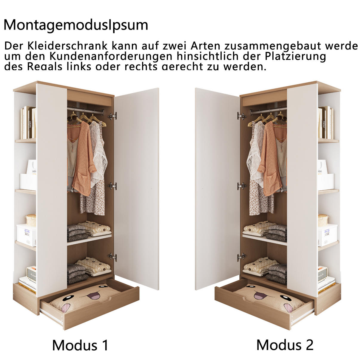 KLEIDERSCHRANK 70x40x170cm 1 Tür Einlegeböden Natur Weiß - Multicolor, Holz (70/170/40cm) - FLIEKS