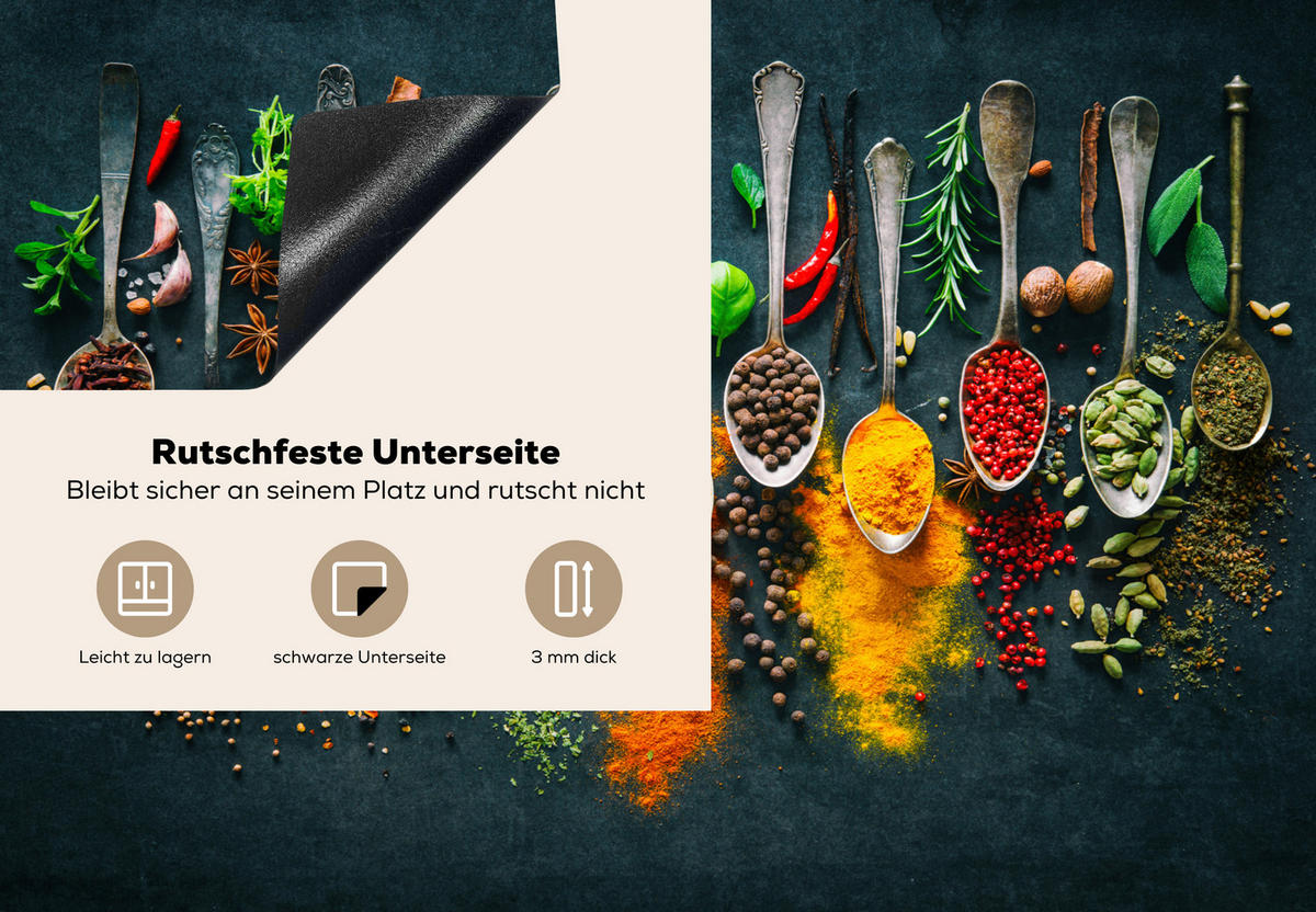 HERDABDECKPLATTE Kräuter - Gewürze - Löffel 75x52 cm - Multicolor, Kunststoff (75/0.2/52cm) - MuchoWow