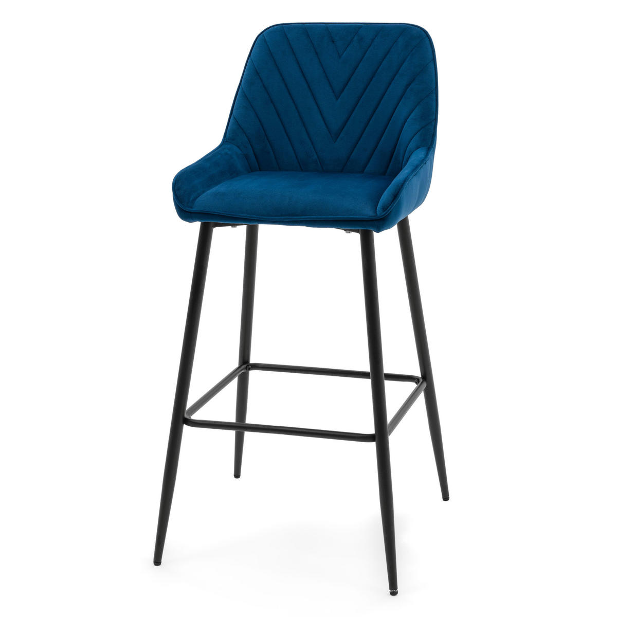 BARHOCKER VASTO gepolstert mit Steppung - dunkelblau - Samt Velours - Schwarz/Dunkelblau, Metall (50/95/55cm) - NEW HOME