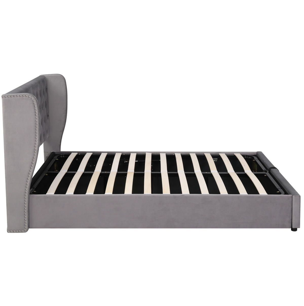 POLSTERBETT 140/190 cm mit hydraulischem Bettkasten, Samtbezug und Nieten-Design, Grau - Grau, Textil (140/190cm) - Redom