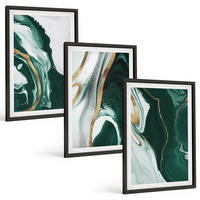 BILDER SET 3er Set - 40x60 cm Schwarzer Rahmen - Abstrakte grüne Farbmuster - Schwarz, Kunststoff (40/60cm) - TULUP