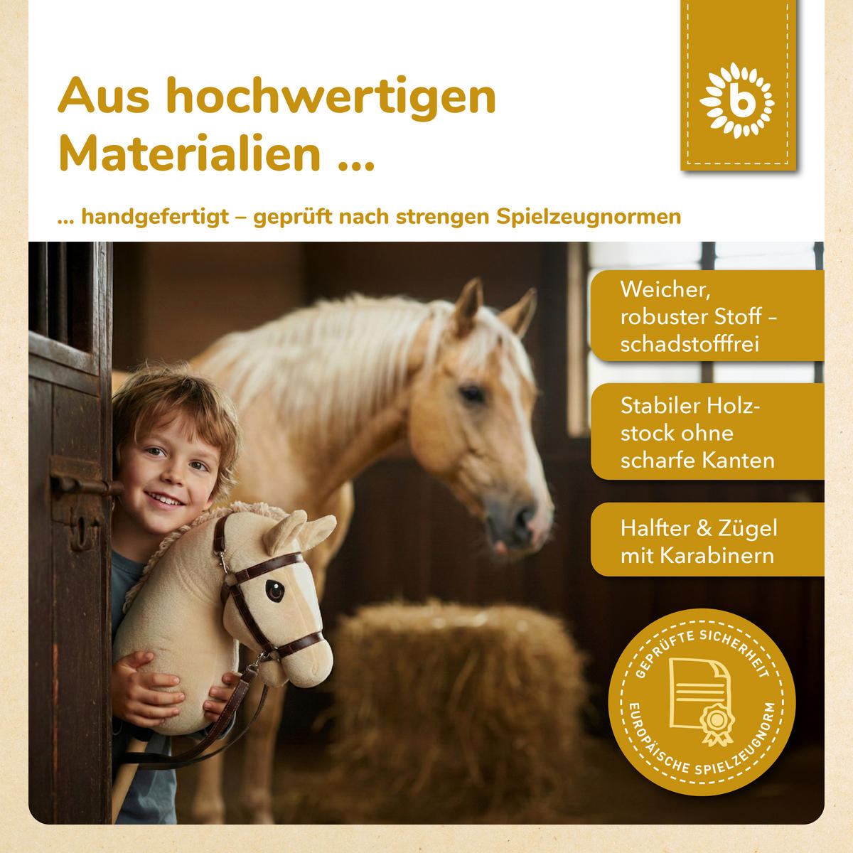 HOBBY-HORSE beige - Größe M - Beige, Textil (35/79cm) - Bieco Spielwaren