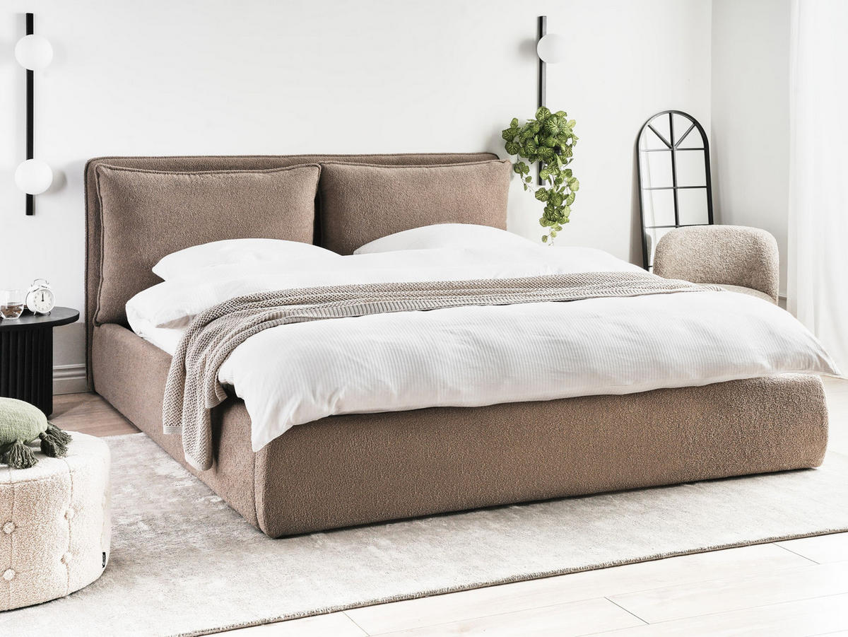 BETT mit Stauraum 180x200 cm Beige Bajonna - Taupe, Textil (180/200cm) - Beliani