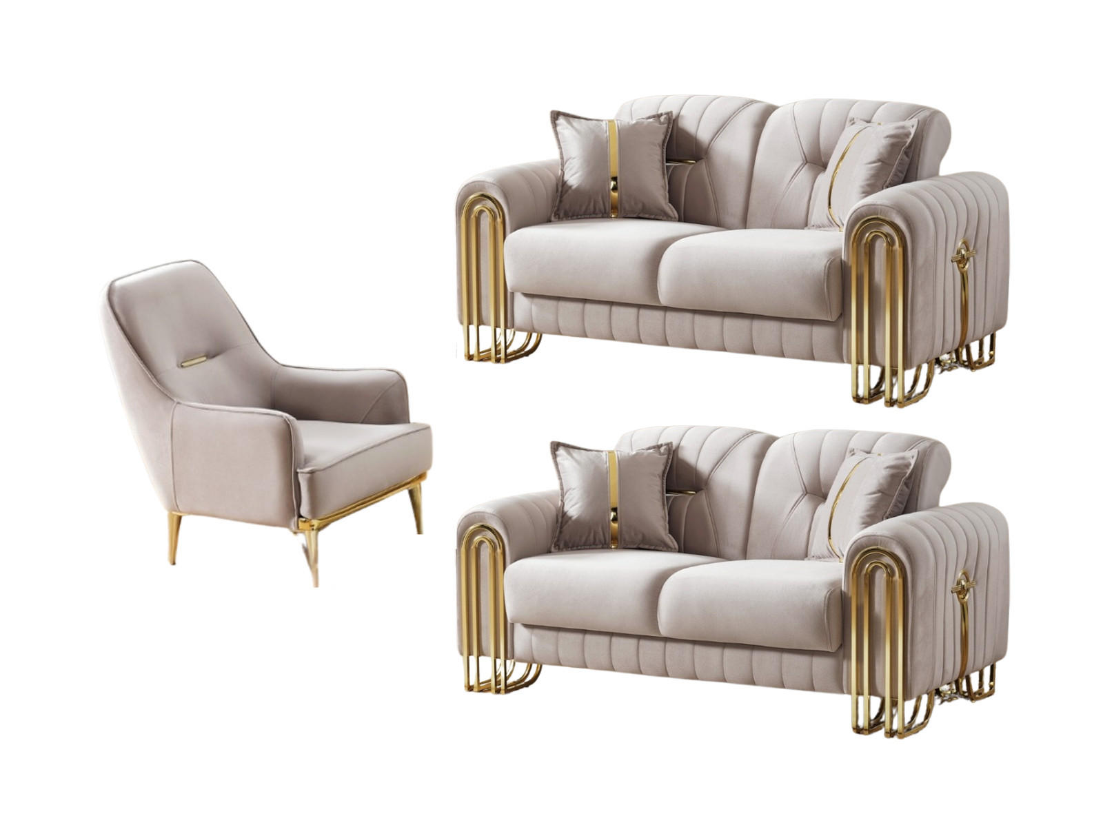 SITZGARNITUR Bogota, Beige Stellvariante 2+2+1 - Beige, Holzwerkstoff/Metall (175/87/98cm)