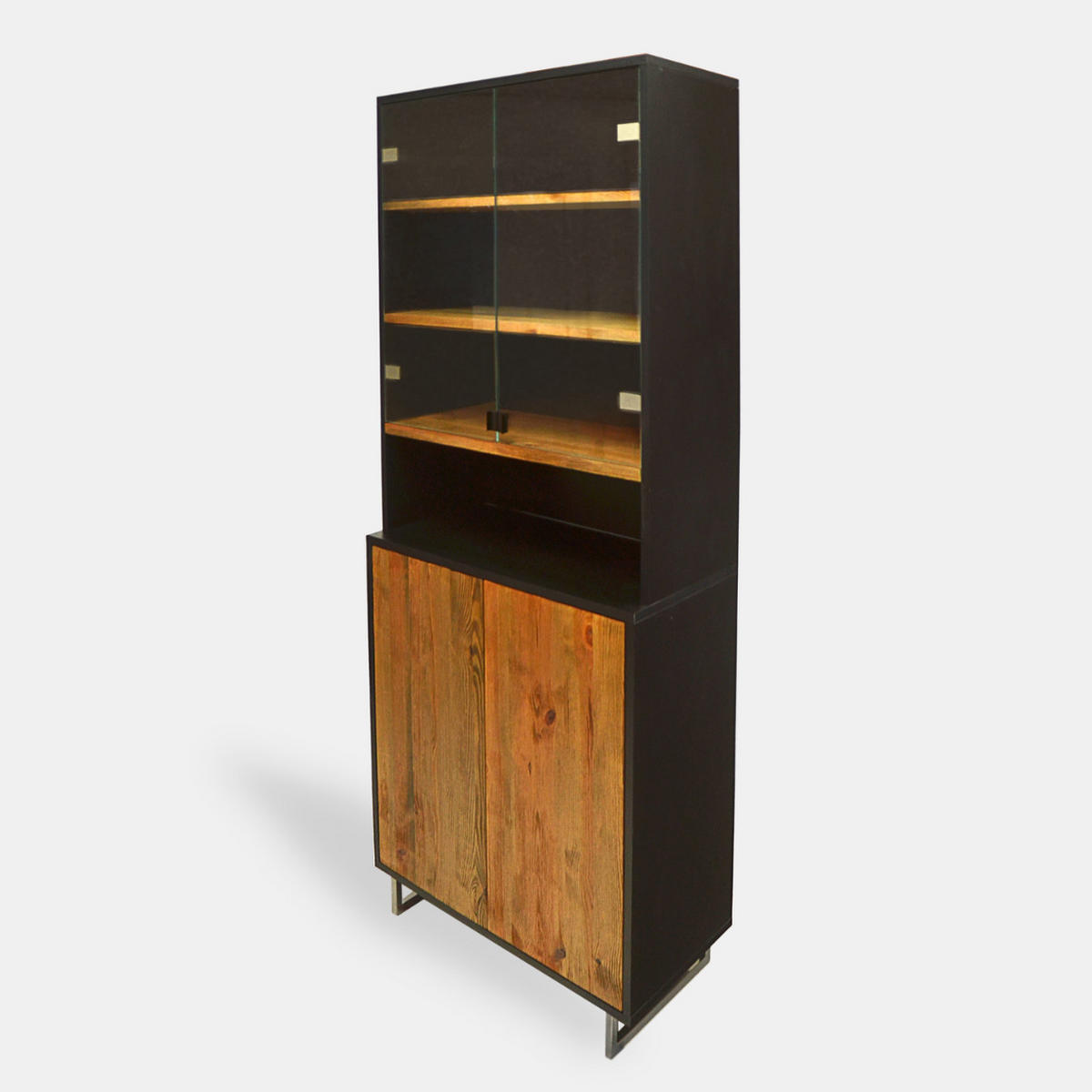 VITRINE oder Anrichte aus massivem Holz mit Glas für das Wohnzimmer NESCA II - Eichefarben, Holz (80/190/40cm) - Rawood Furniture