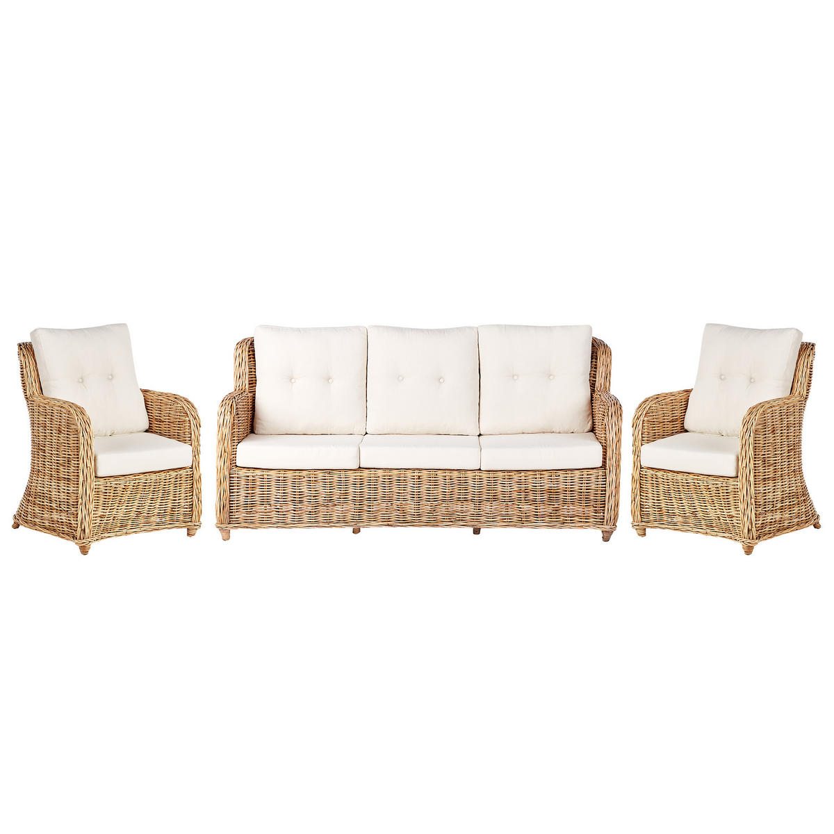 LOUNGE-SET Rattan Natürlich Alessano - Naturfarben/Weiß, Naturmaterialien - Beliani
