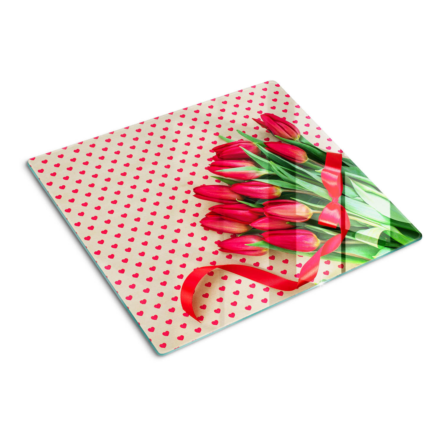 GLASPLATTE 60x52 cm Tulpenherzen - Rot, Glas (60/0.4/52cm) - TULUP