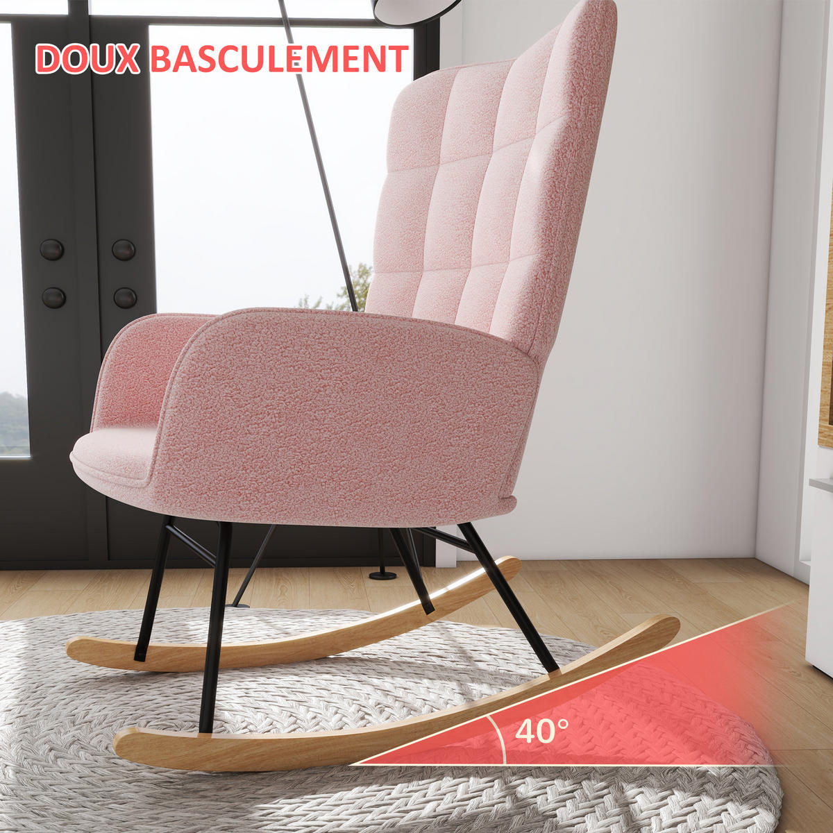SCHAUKELSTUHL DE-17394 Bouclette-Stoff mit Stahlgestell Rosa - Pink, Metall (98/101/71cm) - ComfortXL