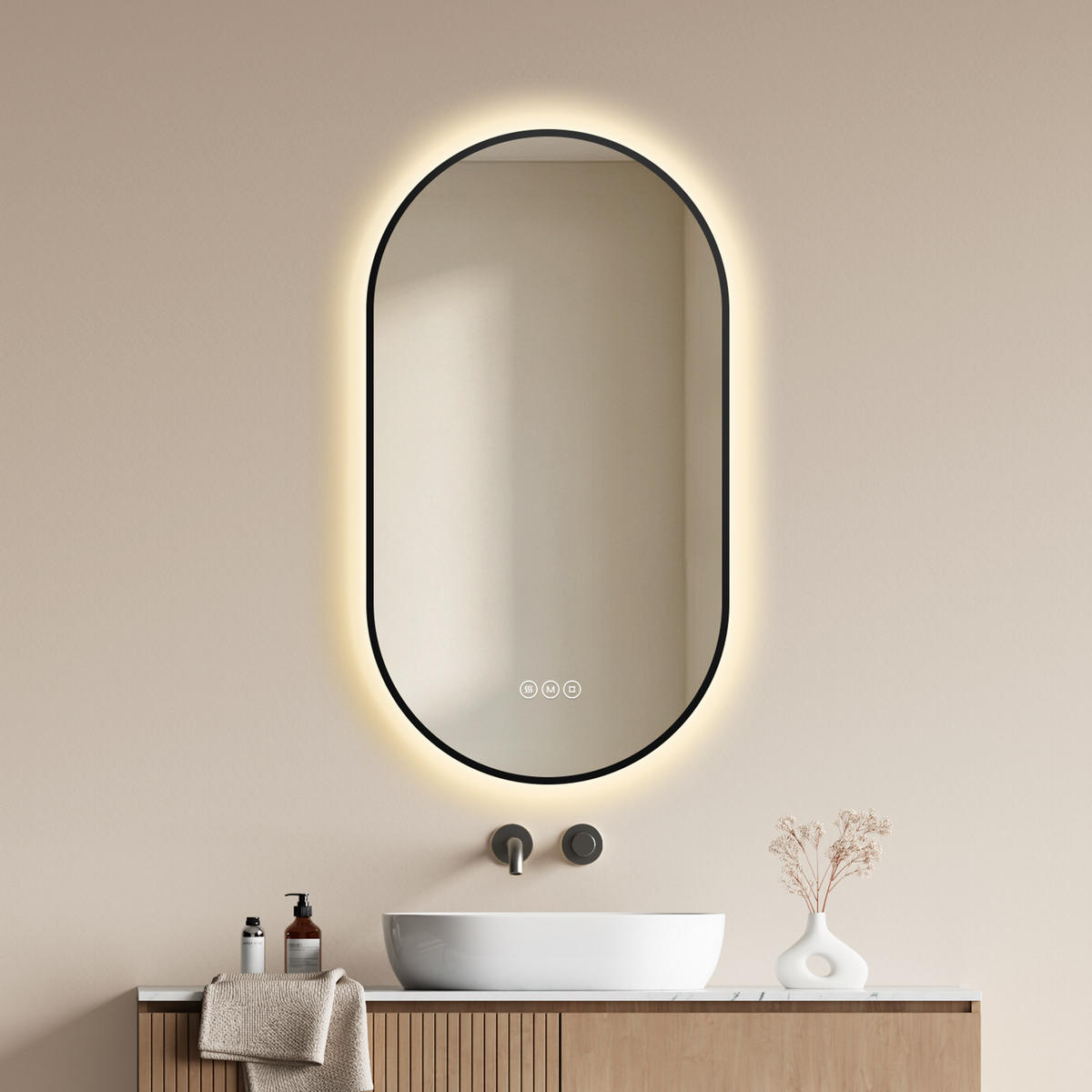 OGLINDA de baie cu LED-uri Negru 45/75 cm - negru, sticlă (45/75/2cm) - EMKE