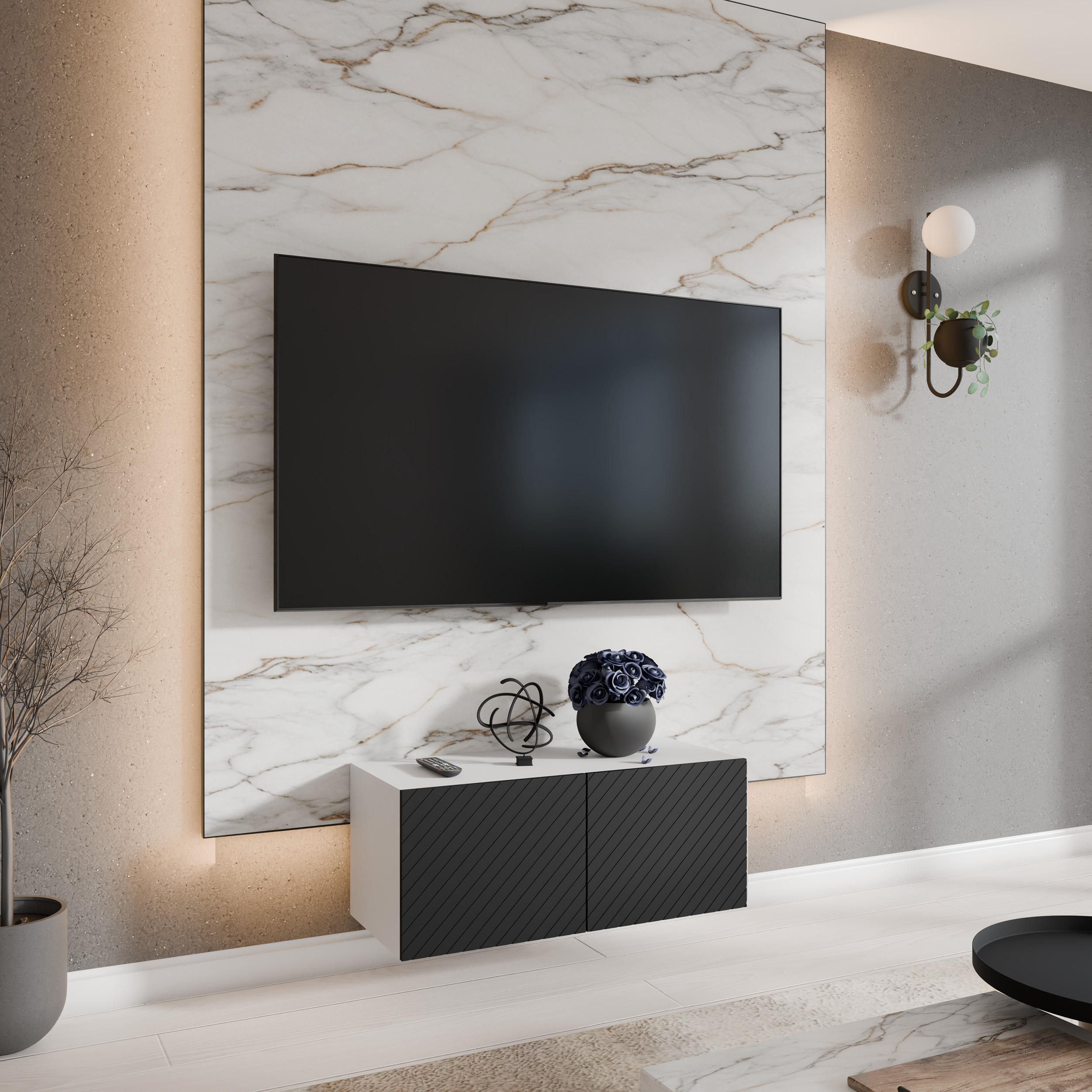 TV-SCHRANK KLER - Schwarz/Weiß, Holzwerkstoff (100/41/40cm) - Meblini