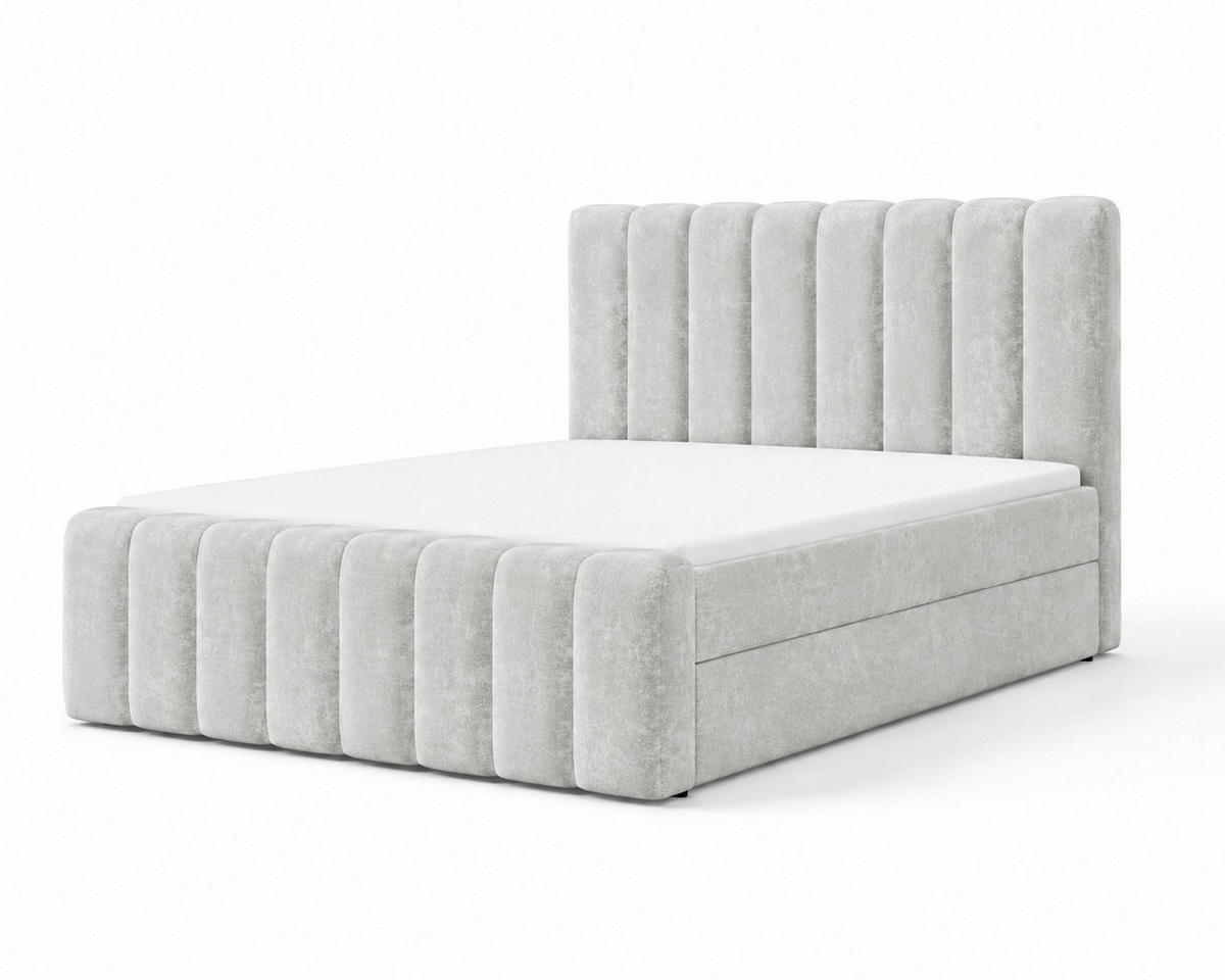 BOXBETT 01 BIS 160 x 200 cm - Vibe - Modernes Polsterbett mit Bettkasten inkl. PU-Schaum-Topper und Federmechanismus - Hellgrau, Holz (160/200cm) - ROYAL24_MARKT