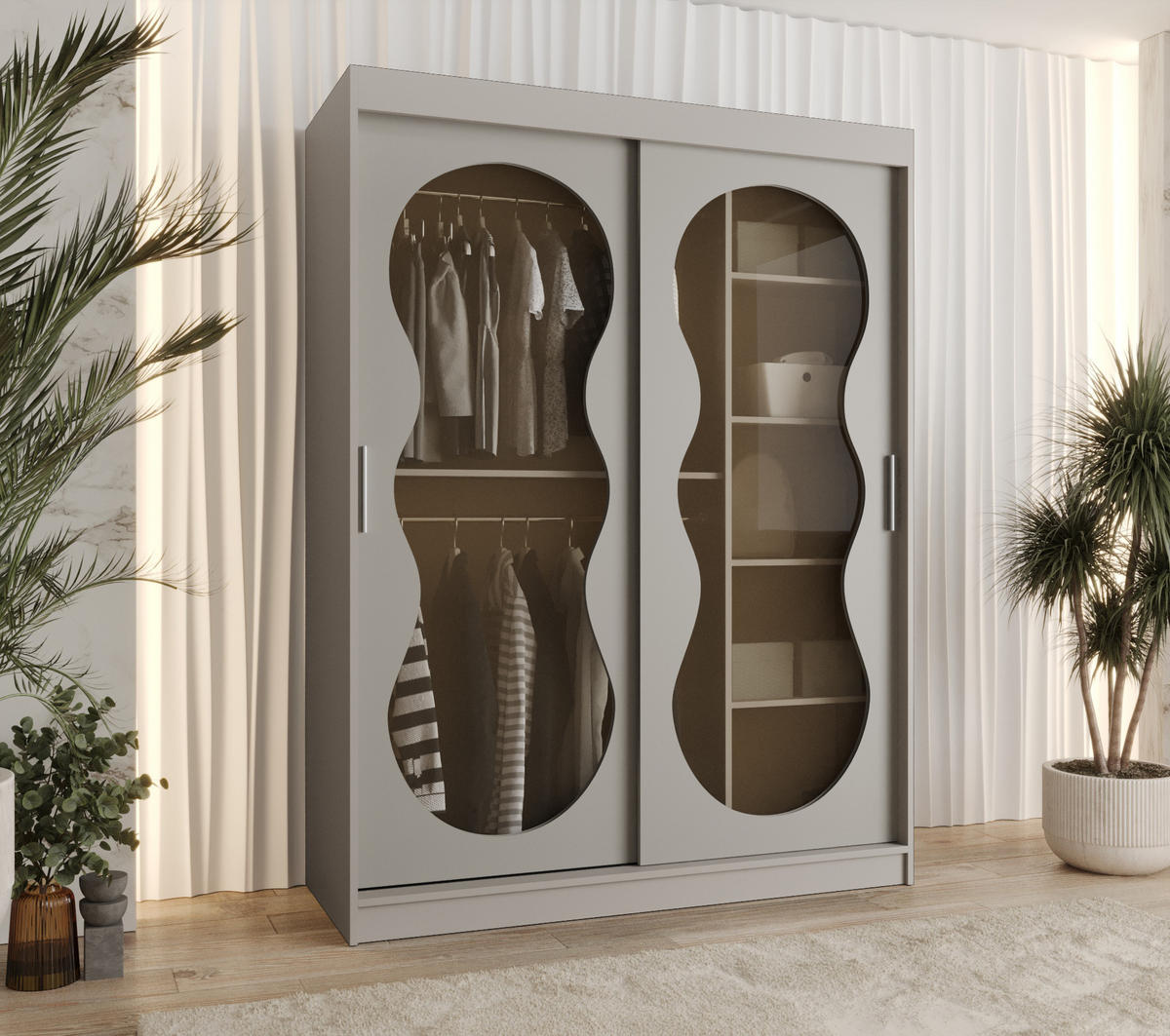 SCHWEBETÜRENSCHRANK 200/150/62 2-türig - Kaschmir, Holz (150/200/62cm) - Abiks Möbel