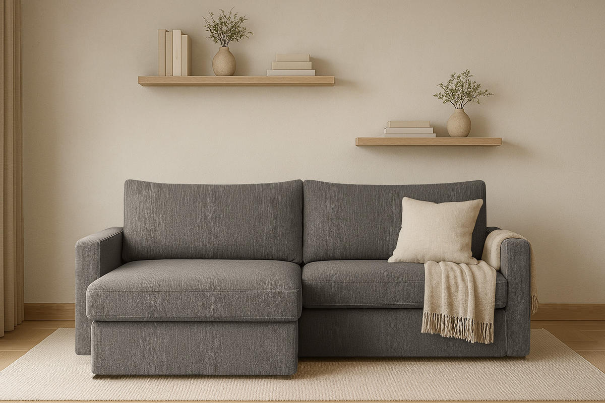 ECKSOFA Mit Schlaffunktion Und Bettzeugablage LUBEKA Stoff Faro Dunkelgrau Links - Dunkelgrau, Holz (140/147cm) - Kaiser Möbel