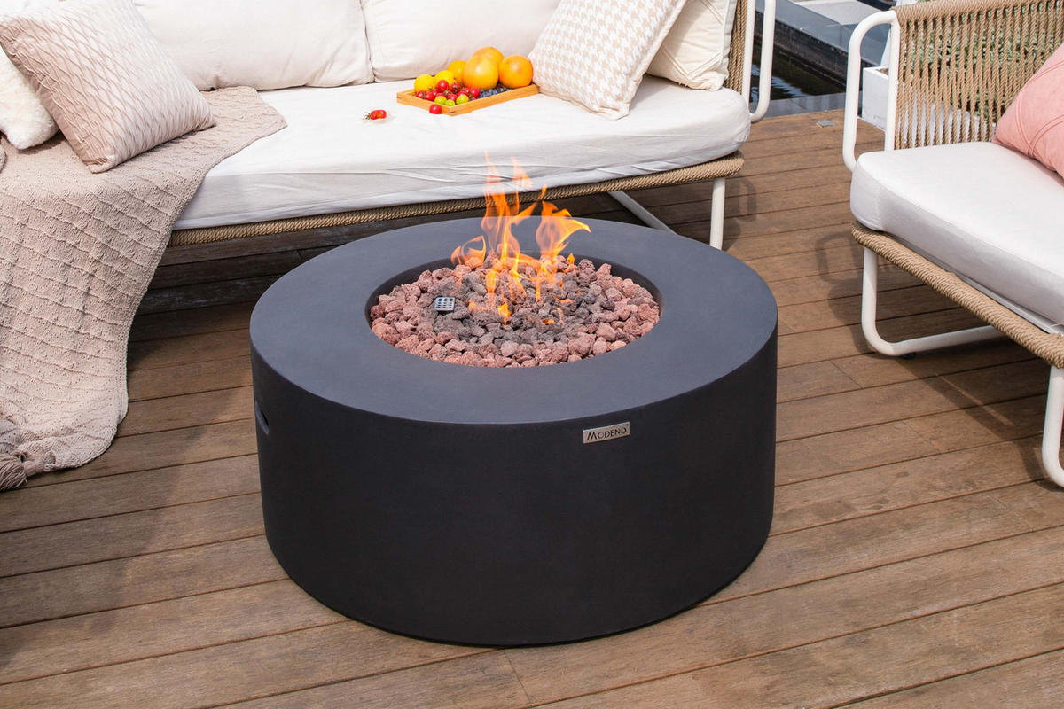 FEUERTISCH Venice Gasfeuerstelle aus GFRC-Beton 87/87/37 cm - Schwarz, Stein (87/37/87cm) - Elementi