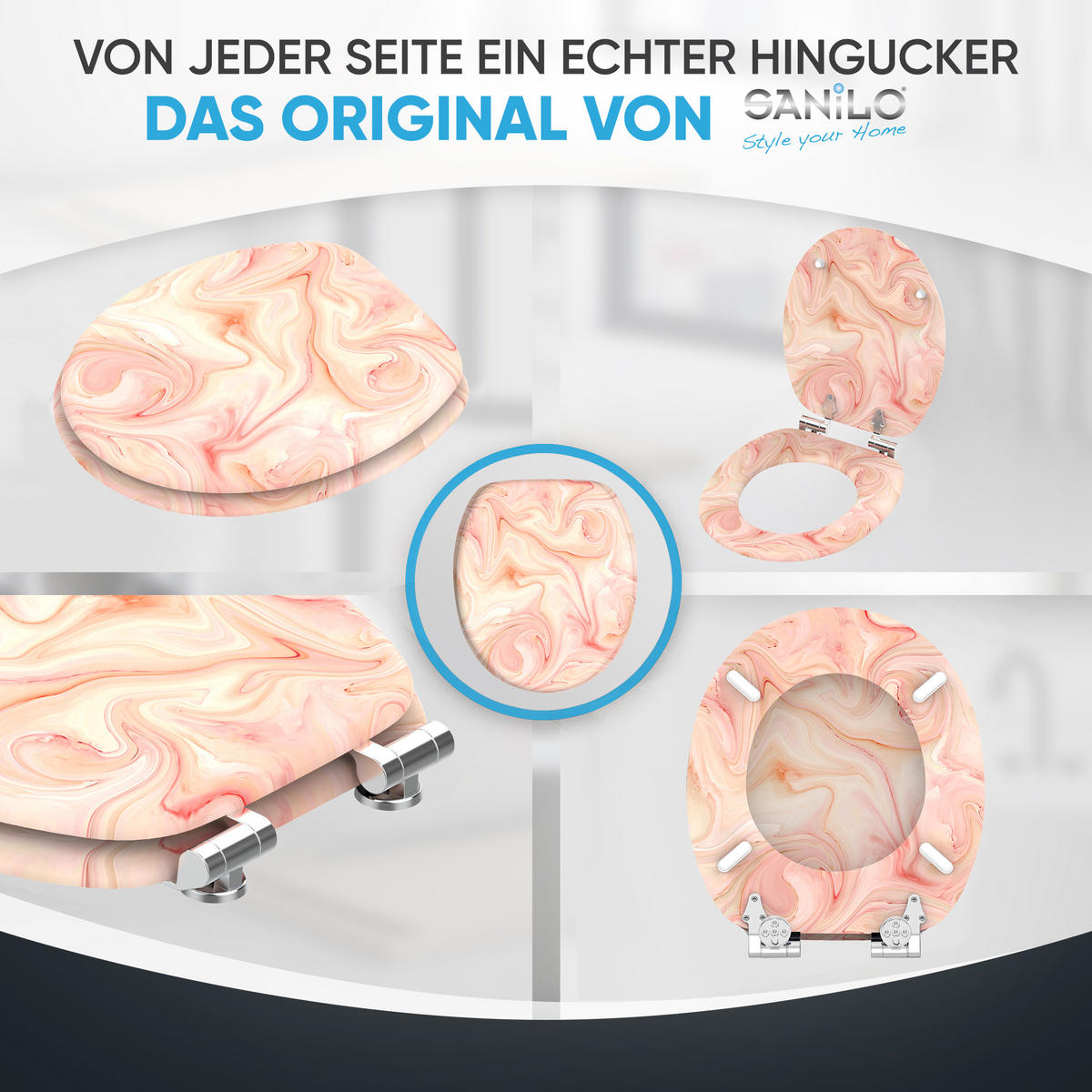 WC-SITZ mit Absenkautomatik Marmor Rosa - Pink, Holzwerkstoff (38/6/47cm) - Sanilo