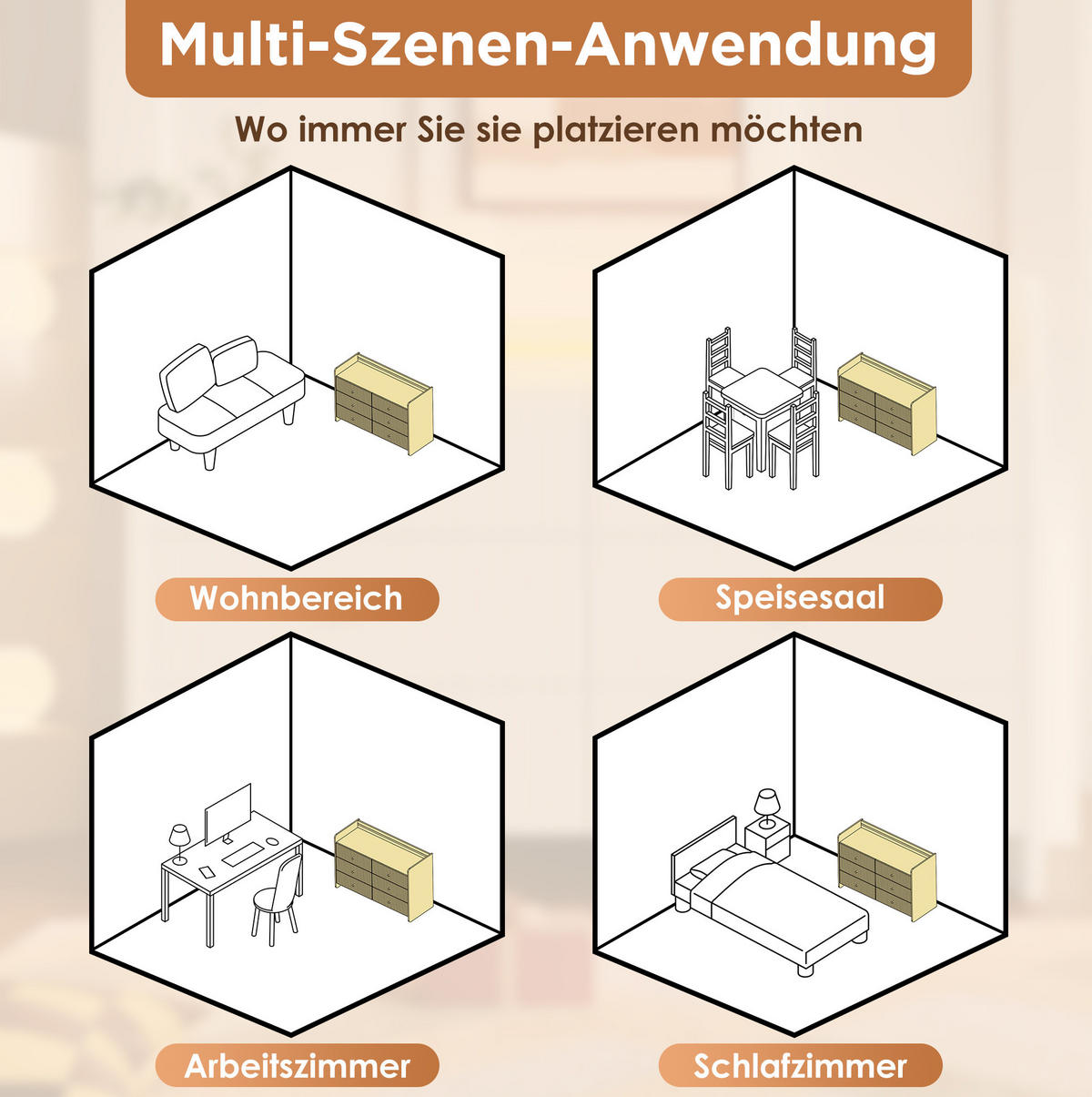 SIDEBOARD aus Spanplatte 120x40x75 cm Weiß mit LED-Beleuchtung, 6 Schubladen und Wellenfront - Weiß, Holzwerkstoff (120/75/40cm) - Modfu