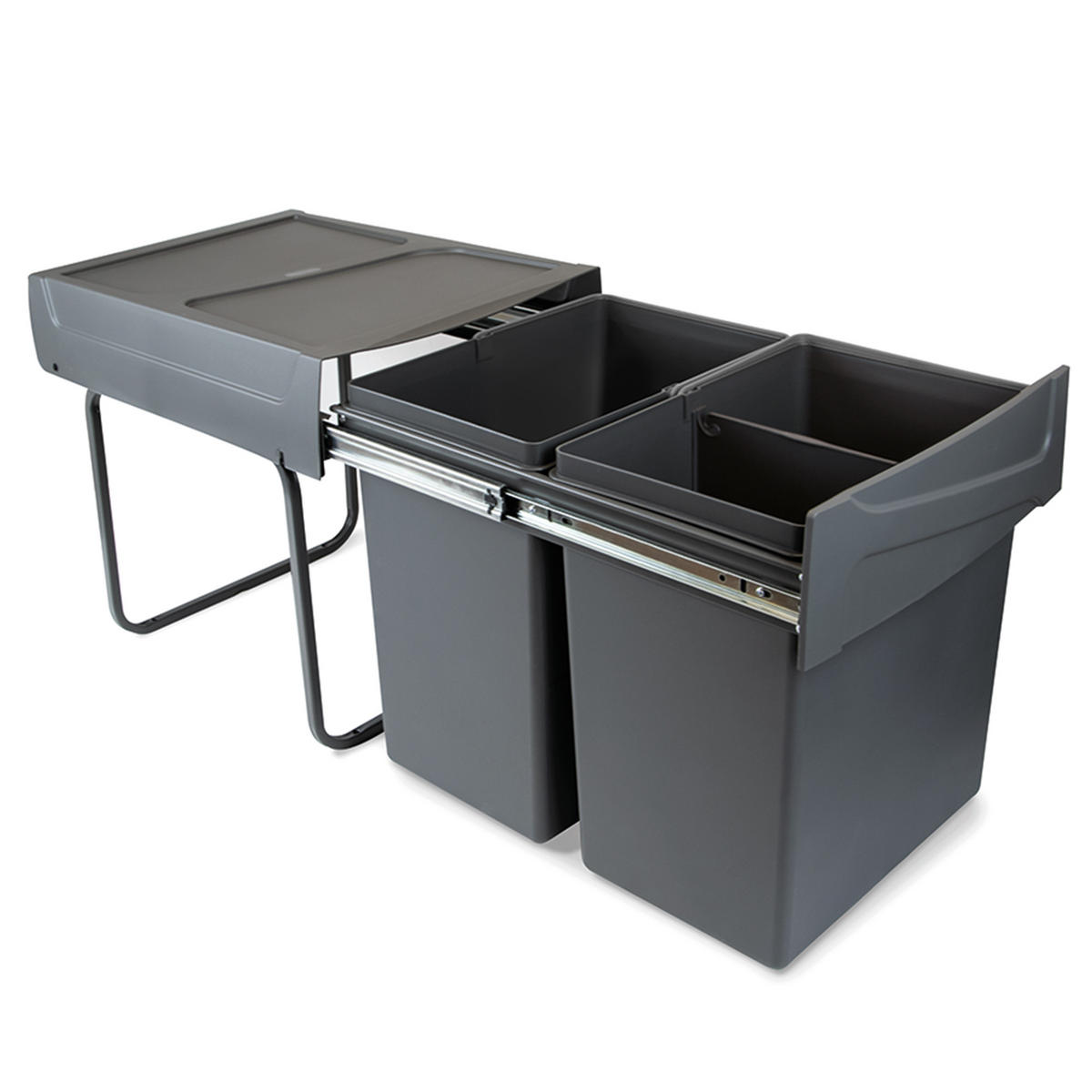 RECYCLINGBEHÄLTER zur Bodenmontage und manuellen Entnahme in Küchenzeilen, 2x20l, Kunststoff anthrazitgrau - Anthrazit, Kunststoff (36/41/48.5cm) - EMUCA