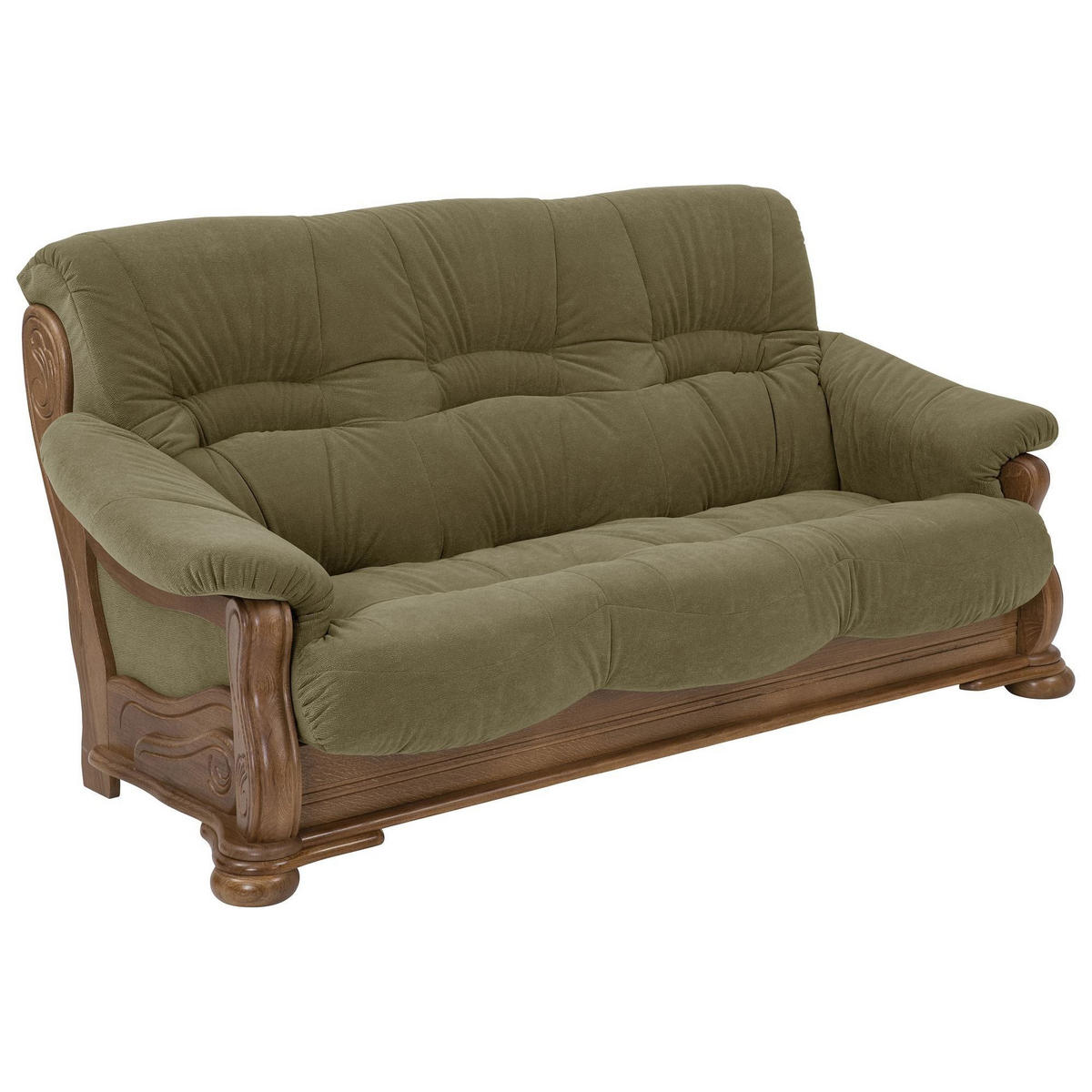 SOFA 3-Sitzer Katlin Bezug Flockstoff Eiche rustikal P43 / grün - Grün, Kunststoff (205/95/95cm) - 58aufmkessel