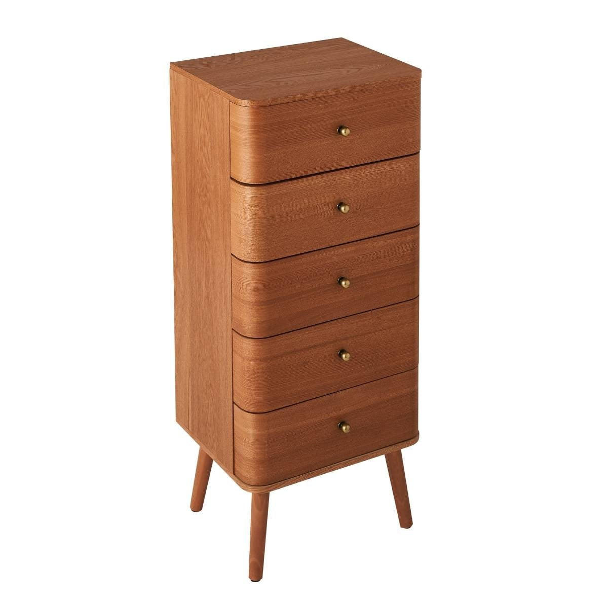 HOCHKOMMODE mit 5 Schubladen und abgerundeten Frontkanten 42/35/100 cm - Eschefarben, Holzwerkstoff (35/100/48cm) - Calicosy