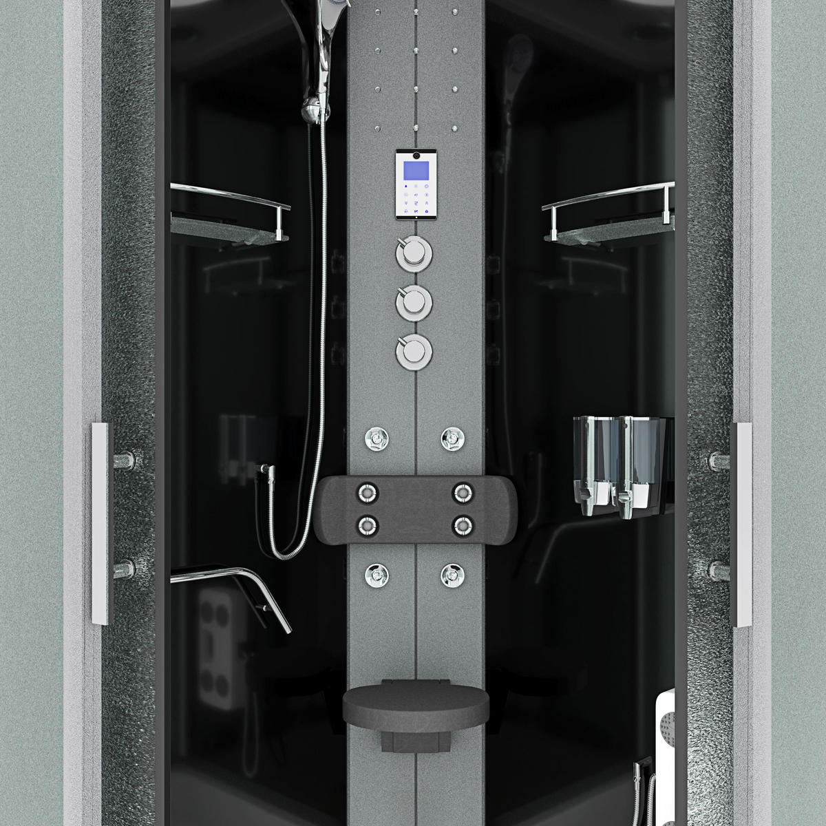 FERTIGDUSCHE Dusche D58-53M1-EC Schwarz 90x90 - Schwarz, Glas/Kunststoff (90/90/225cm) - AcquaVapore by Sandra Jentho