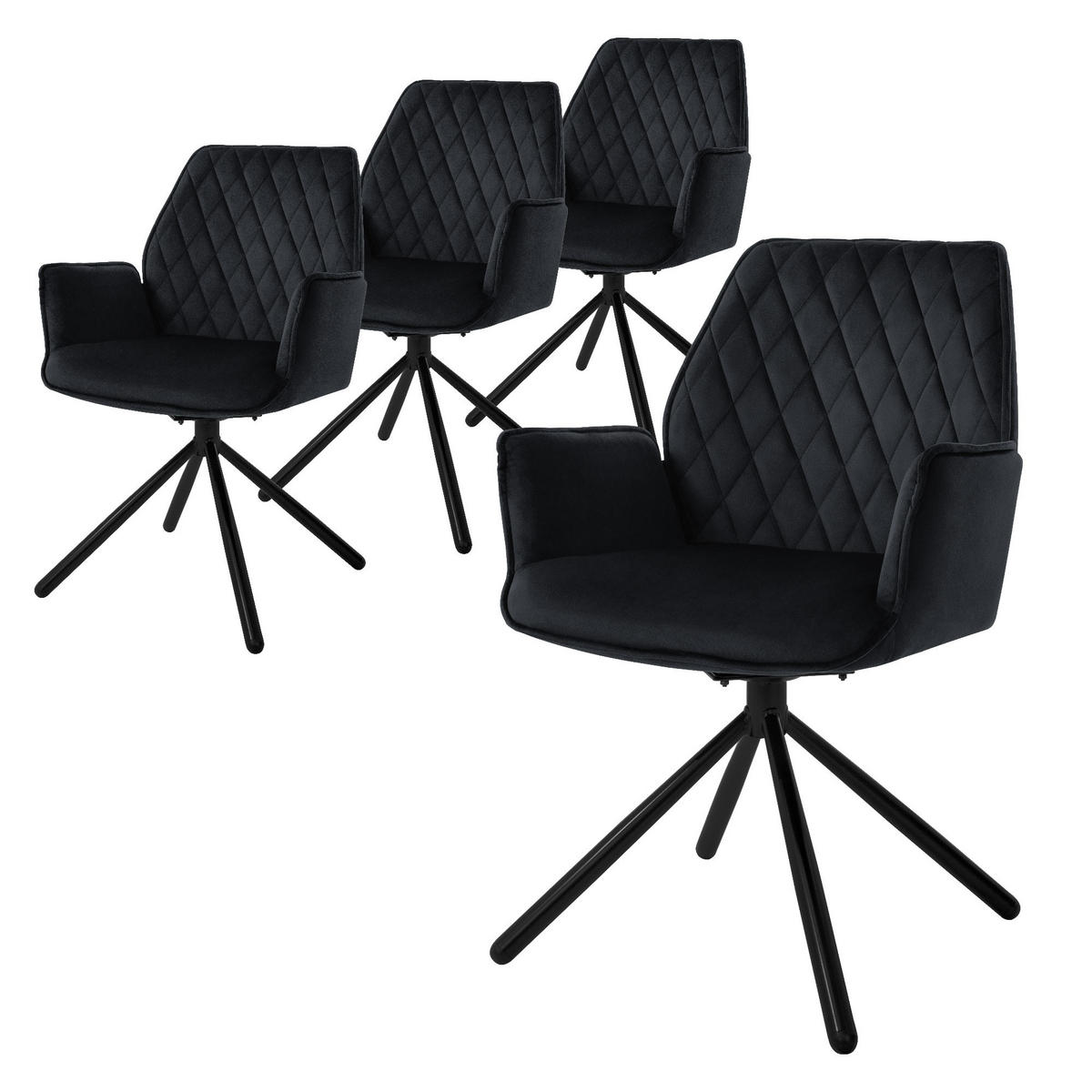 DREHSTUHL Samt Schwarz 4er Set - Schwarz, Metall (63/90/57cm) - ML-DESIGN