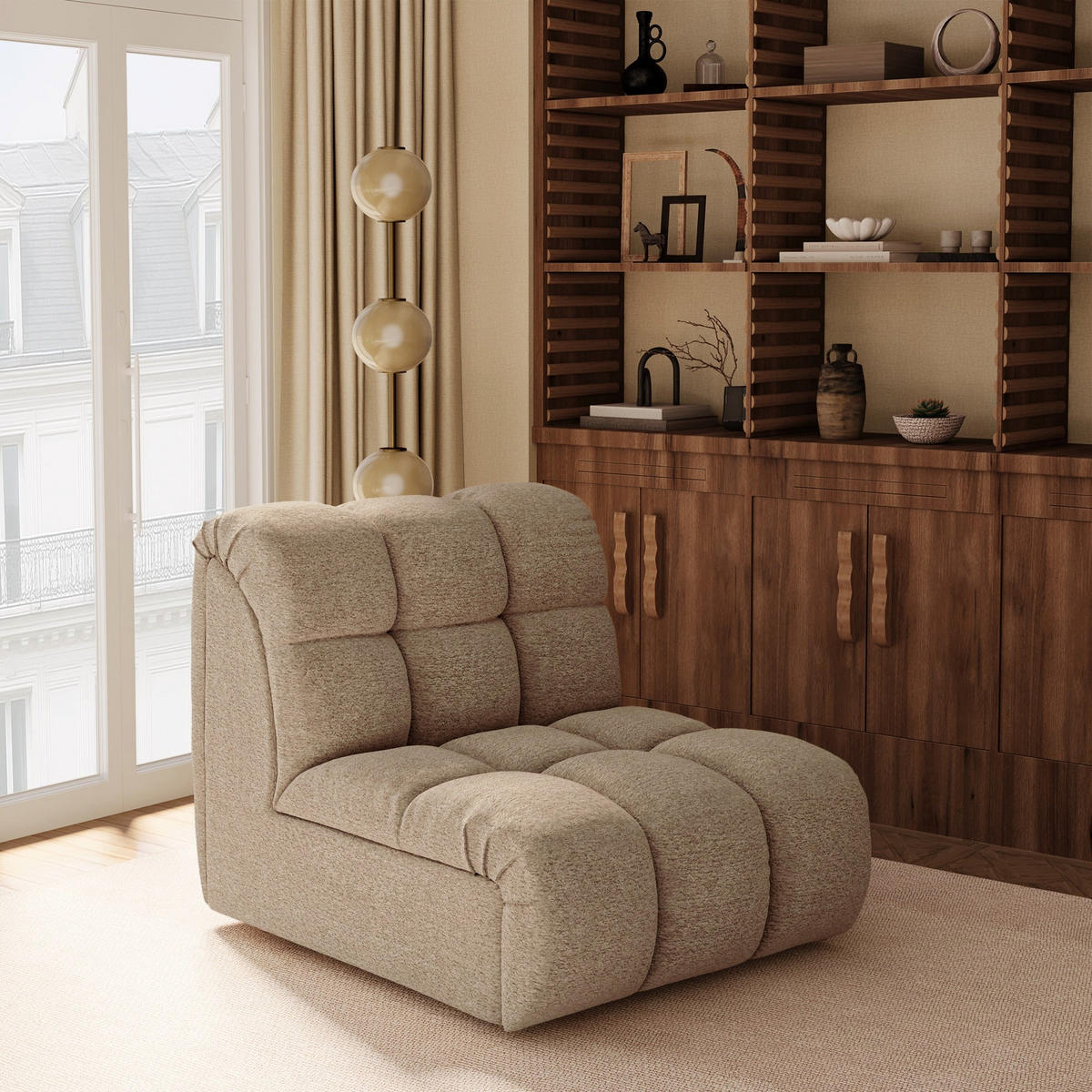 SOFA SEVEN Bouclé-Stoff Taupe 243cm - Taupe, Textil (243/231/294cm) - Premium Interiors