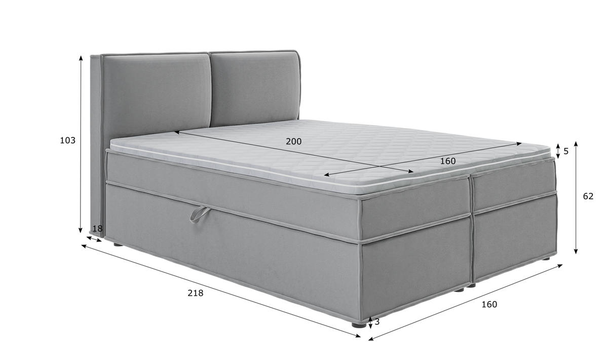 BOXBETT Eclipse 160/200 cm Grau Luxusmicrofaser - Schwarz/Grau, Holz/Kunststoff (160/200cm) - S-Style Möbel