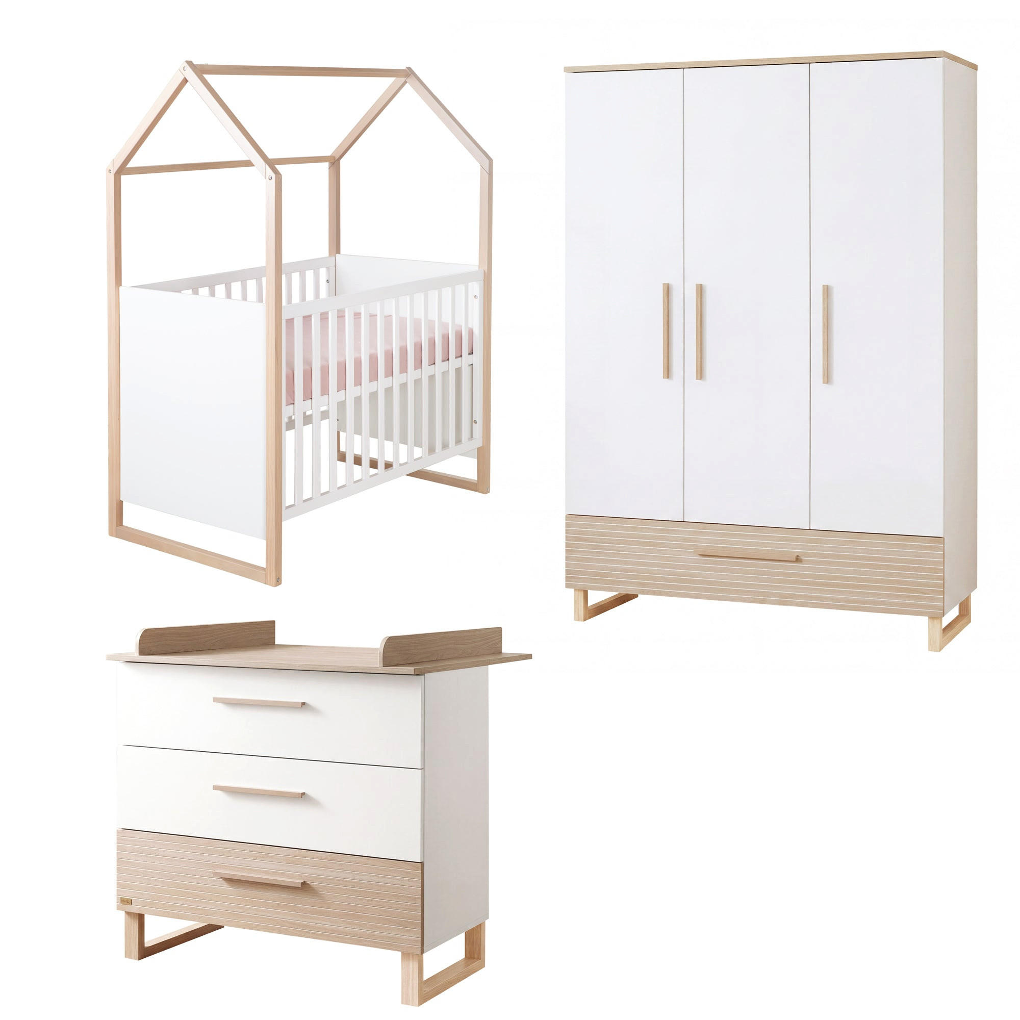 BABYZIMMER-SET Noah 3-teilig - Bett 60 x 120 cm - Kaschmir/Eichefarben, Holz/Holzwerkstoff (127/190/75cm) - Roba