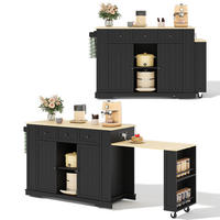 KÜCHENINSEL 93 cm MDF Schwarz Natur mit Ausziehtisch und USB-Steckdose - Schwarz, Holzwerkstoff (55/93/138cm) - Korfee