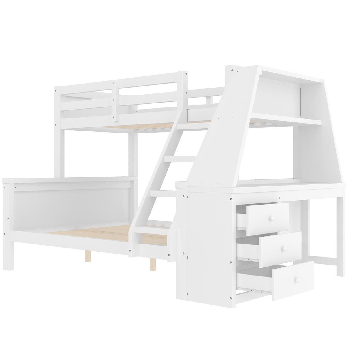 ETAGENBETT 90/200 + 140/200 cm aus Kiefer massiv und MDF mit Schreibtisch und Stauraum Weiß - Weiß, Holz (90/200cm) - Modenvie
