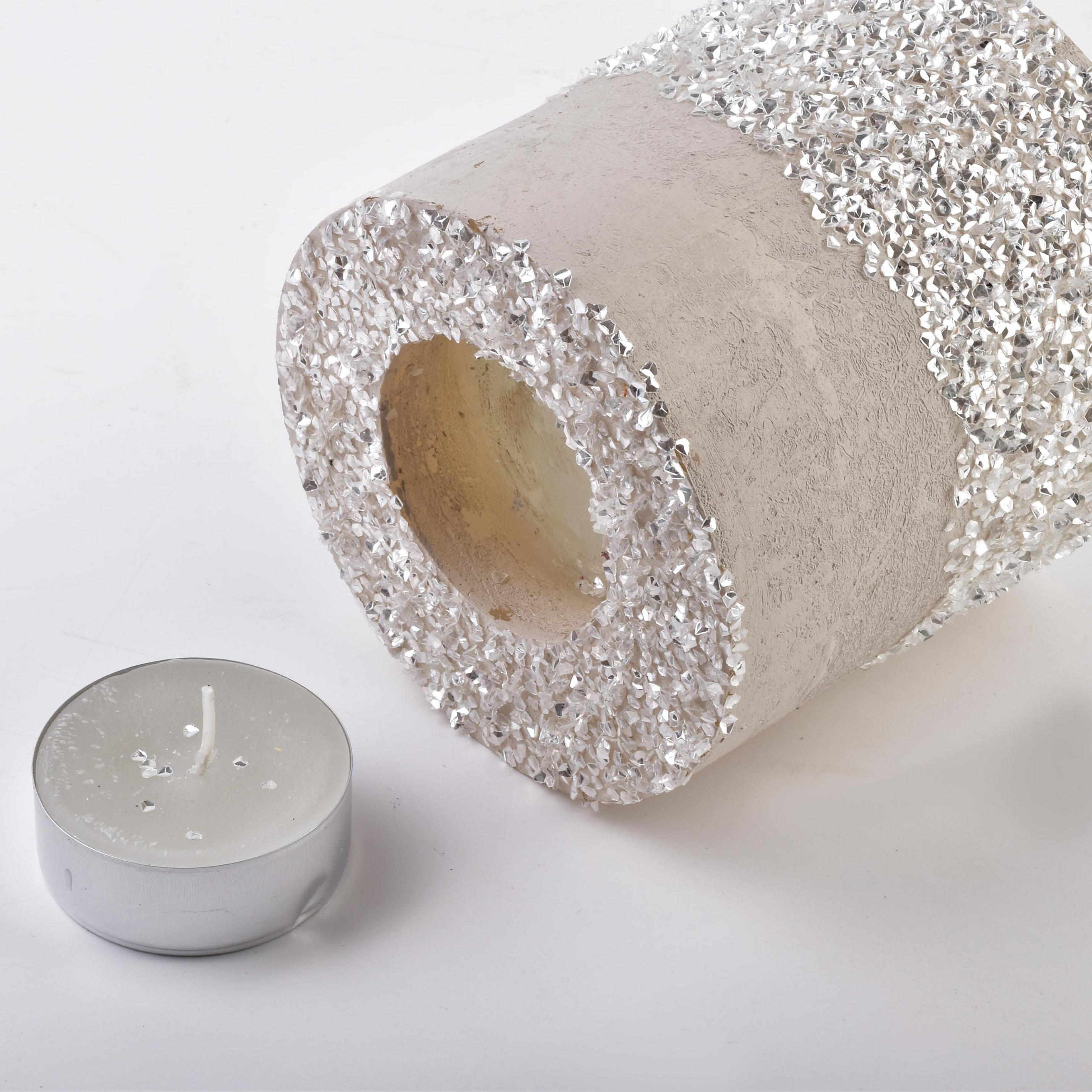 TEELICHTHALTER Diamond Grau 12/12/12 cm Naturmaterial - Hellgrau, Naturmaterialien (12cm) - Mondex