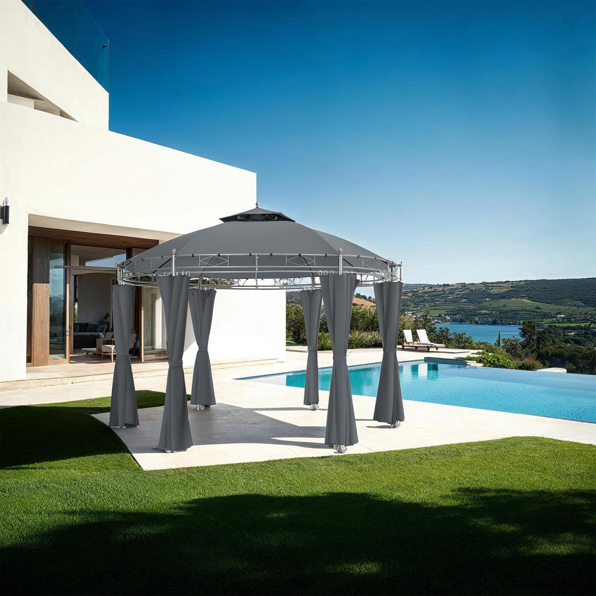 GARTENPAVILLON Siana,inklusive Spannseilen und Heringen,anthrazit - Anthrazit, Kunststoff (350/280/350cm) - tectake