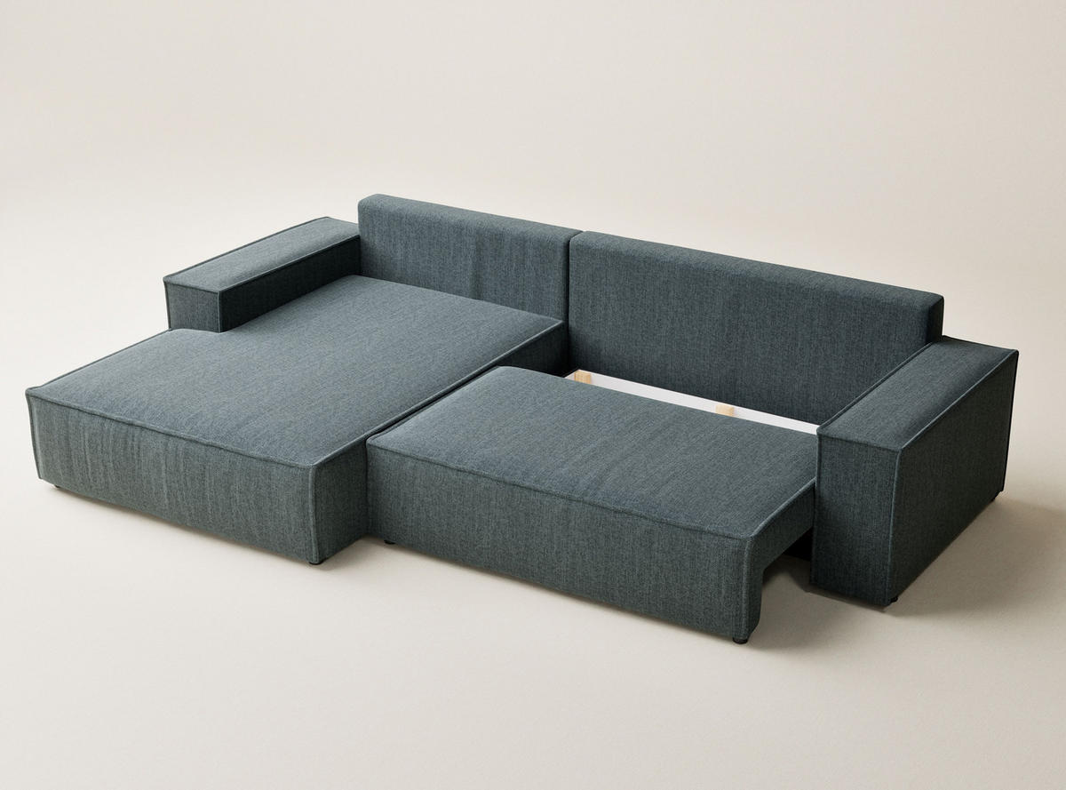 ECKSOFA Maze Blau Webstoff - Links Seite - Blau/Schwarz, Holz/Holzwerkstoff (185/294cm) - Maison de Reve