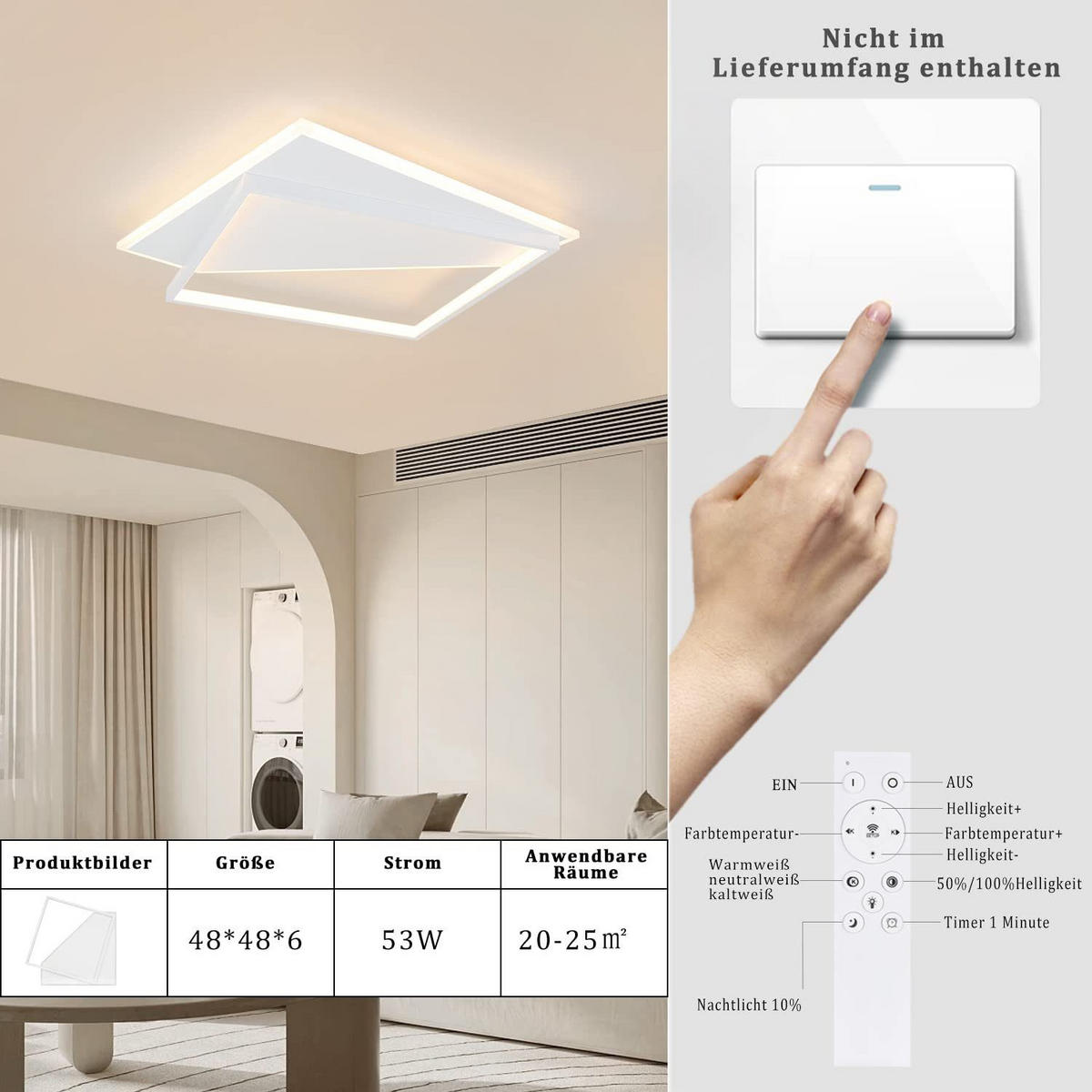 LED-DECKENLEUCHTE Eisenschlag 48.0/6.0/48.0 cm - Weiß, Metall (48/48/6cm) - ZMH