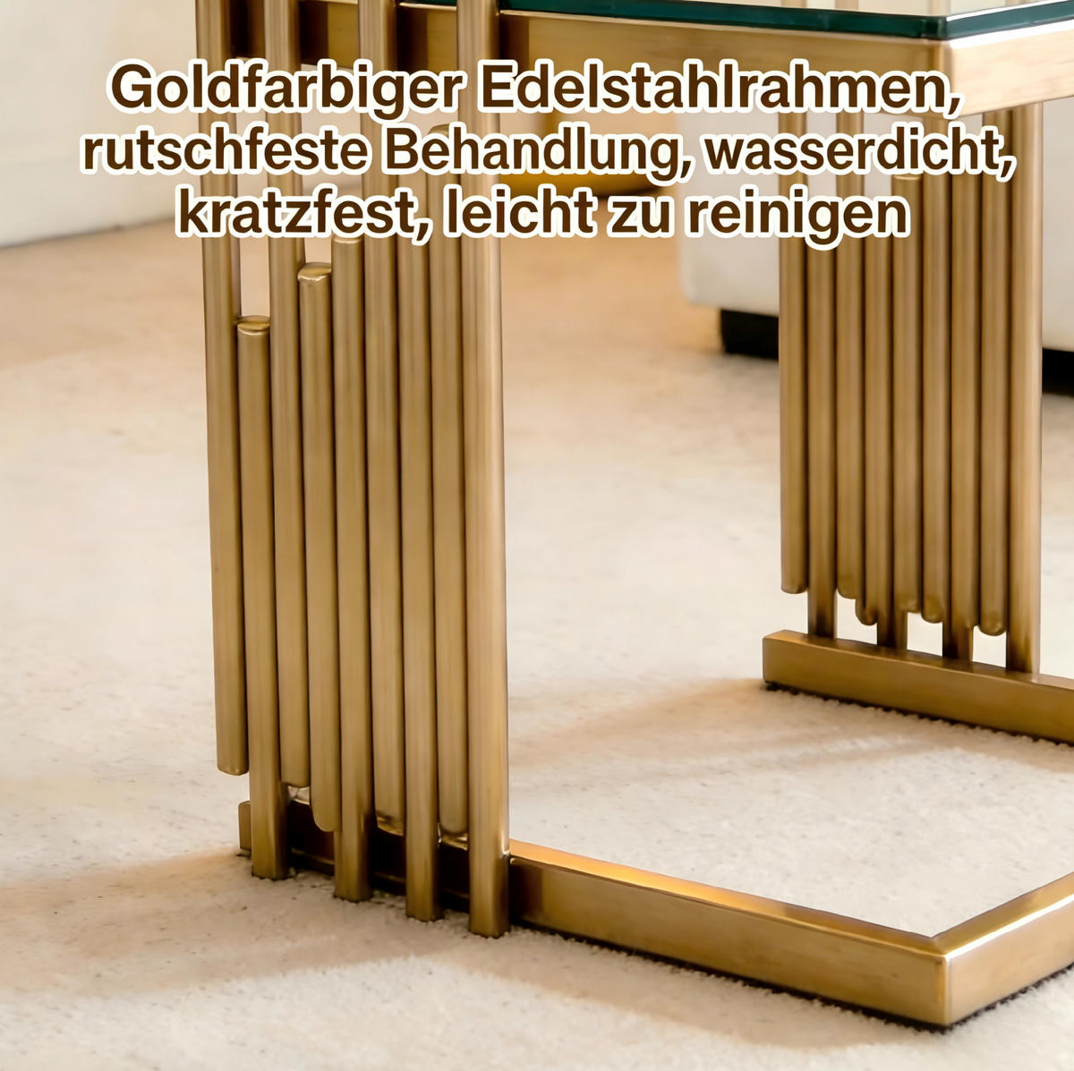 BEISTELLTISCH-SET aus Edelstahl 41x41x46 cm und gehärtetem Glas Gold/Klar, 2-teilig - Goldfarben, Metall (41/41/46cm) - IVMEU