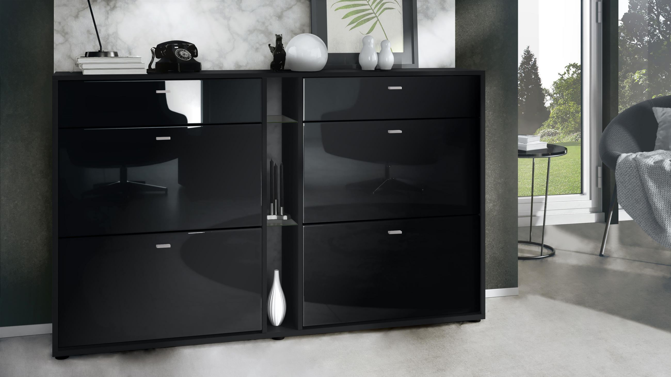 SCHUHSCHRANK Today Fronten in Schwarz Hochglanz - Schwarz Hochglanz, Holzwerkstoff (155.5/95/28cm) - Vladon