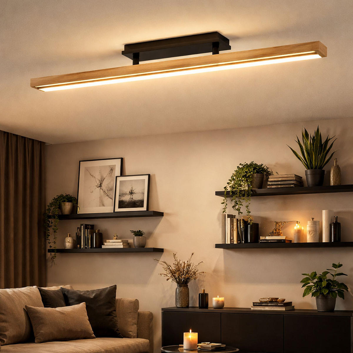 LED DECKENLEUCHTE Holzoptik Braun Schwarz - Braun, Metall (81.5/7.5/14cm) - Globo Lighting