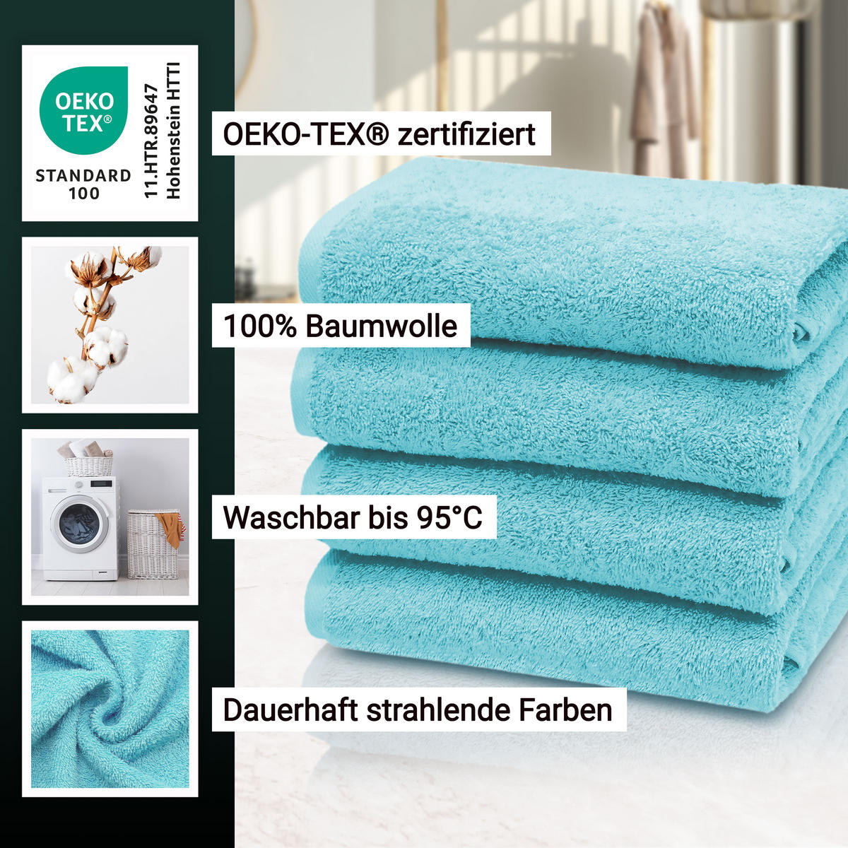 HANDTÜCHER, 4er-Set, 50x100 cm, 100% Baumwolle, Blau - Blau, Textil (50/100cm) - Zollner