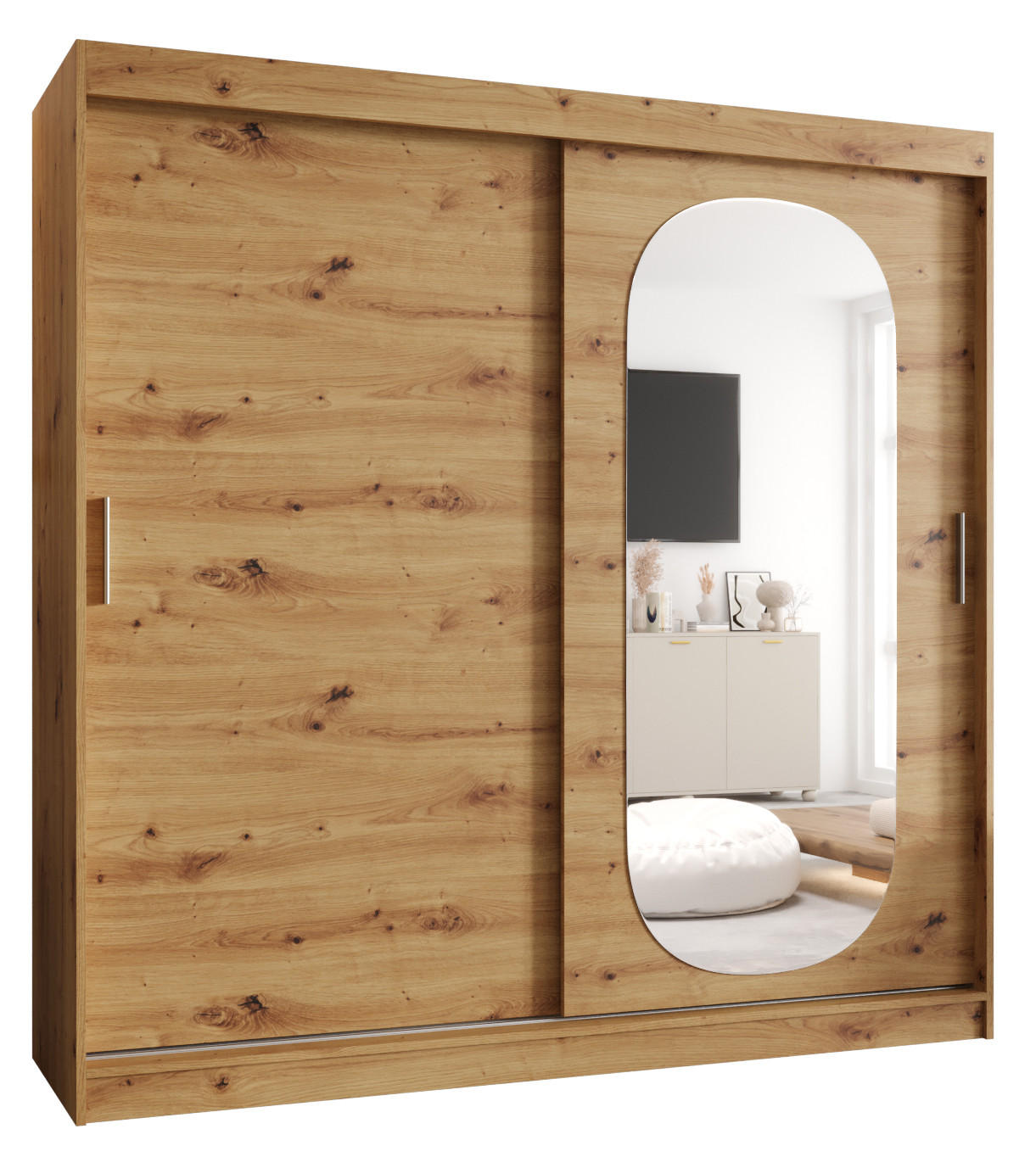 SCHWEBETÜRENSCHRANK 200/200/62 2-türig - Silberfarben/Eiche Artisan, Holz (200/200/62cm) - MÖBEL KRYSPOL