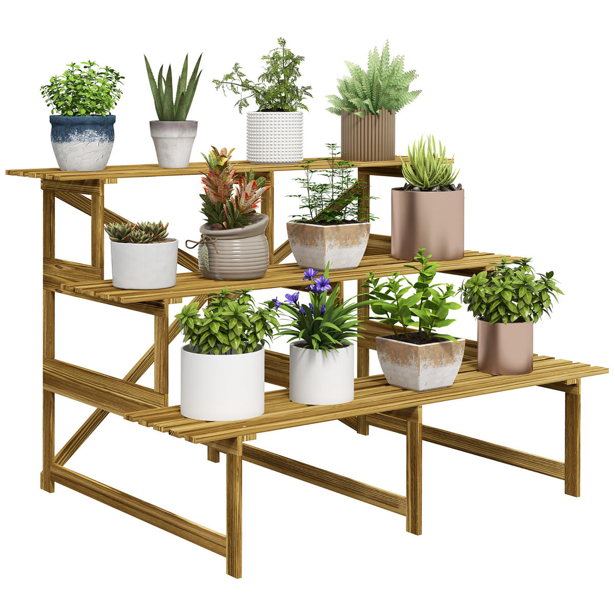 PFLANZENTREPPE, Tannenholz, Verkohlt - Braun, Holz (80/78/120cm) - Outsunny