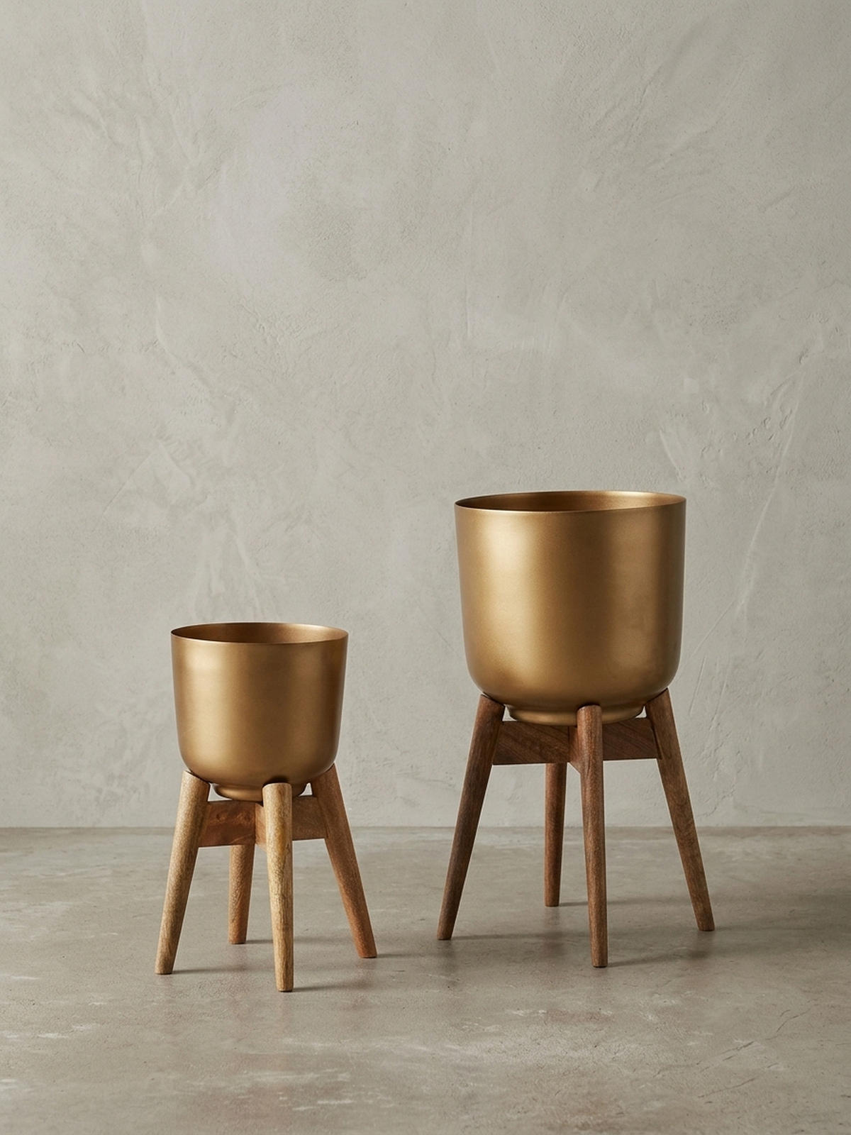 PFLANZKÜBEL Set Alu und Holz Gold/Braun modern 2-teilig - Goldfarben, Metall (51cm) - KADIMA DESIGN