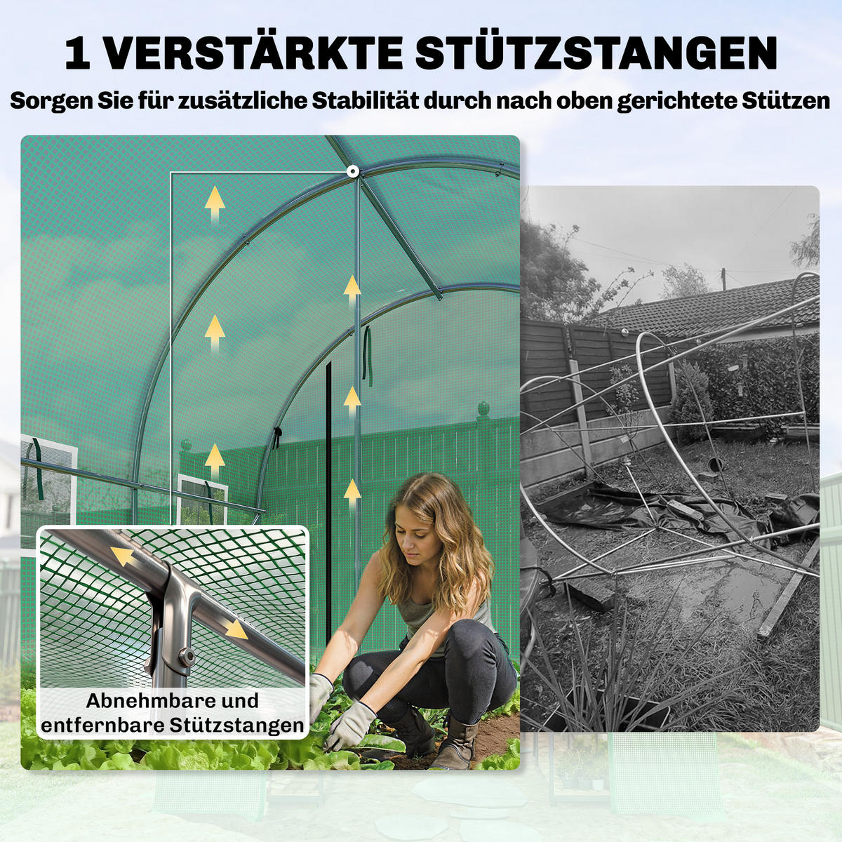 GEWÄCHSHAUS 3 x 2 x 2 m Foliengewächshaus mit Rollbar Reißverschlusstür - Grün, Kunststoff (200/200/300cm) - Outsunny