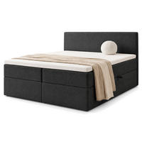 BOXBETT 160x200 cm, QUELLE, Bettkästen mit seitlicher Öffnung, Bouclé-Stoff, Schwarz - Schwarz, Holz/Kunststoff (160/200cm) - Trada