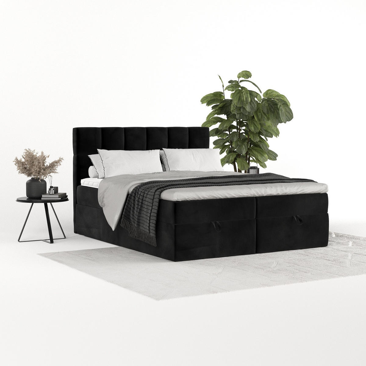 BOXBETT Savio 200/200 cm Schwarz im Kronos Stoff - Schwarz, Holz/Holzwerkstoff (200/200cm) - AltaBeds